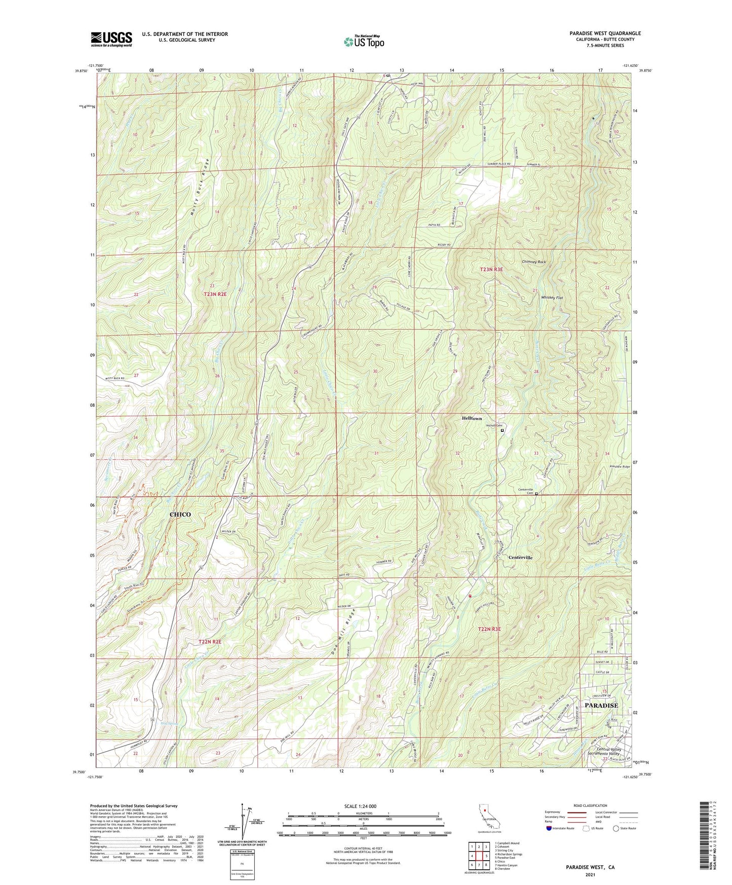 Paradise West California US Topo Map Image