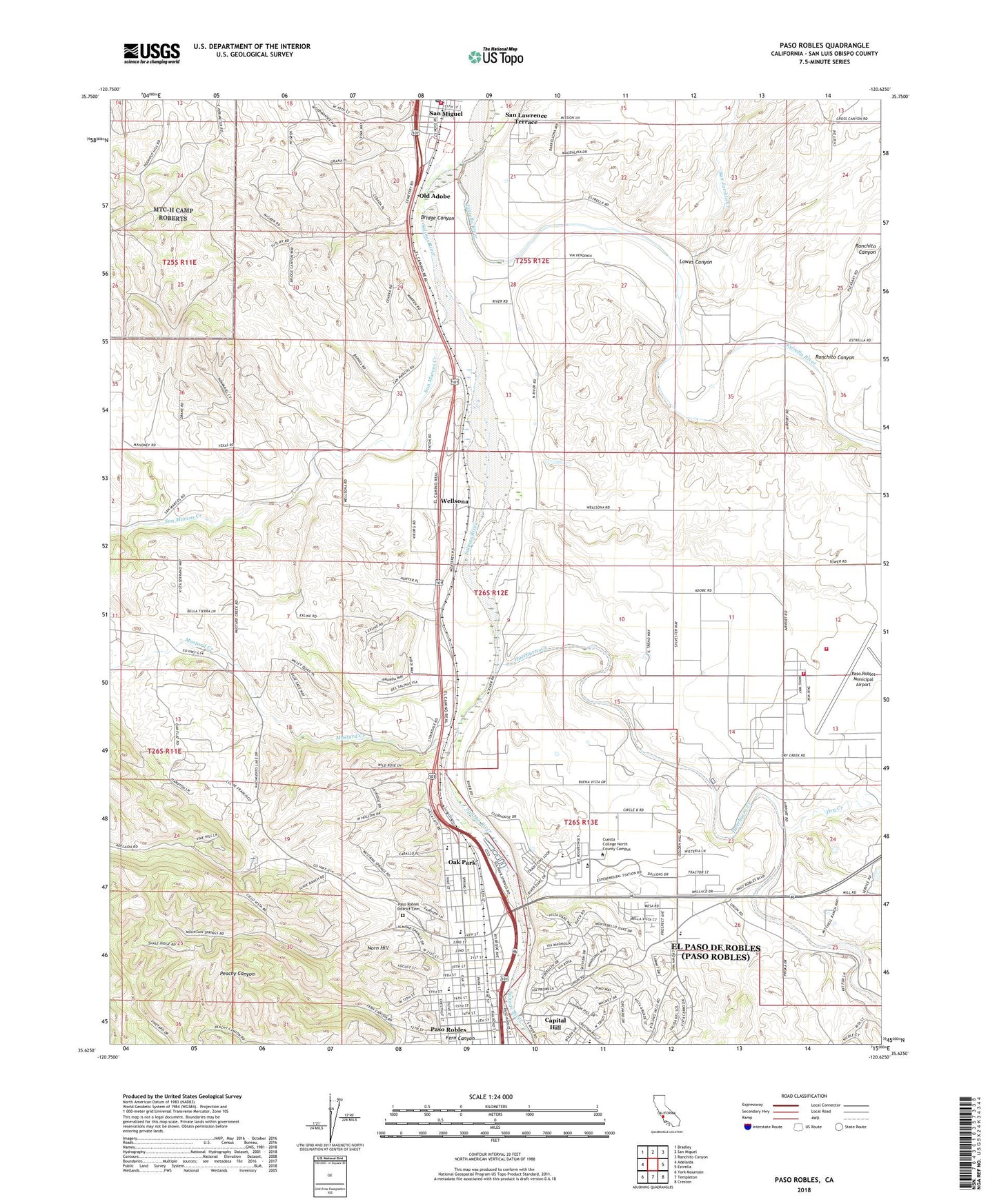 Paso Robles California US Topo Map Image