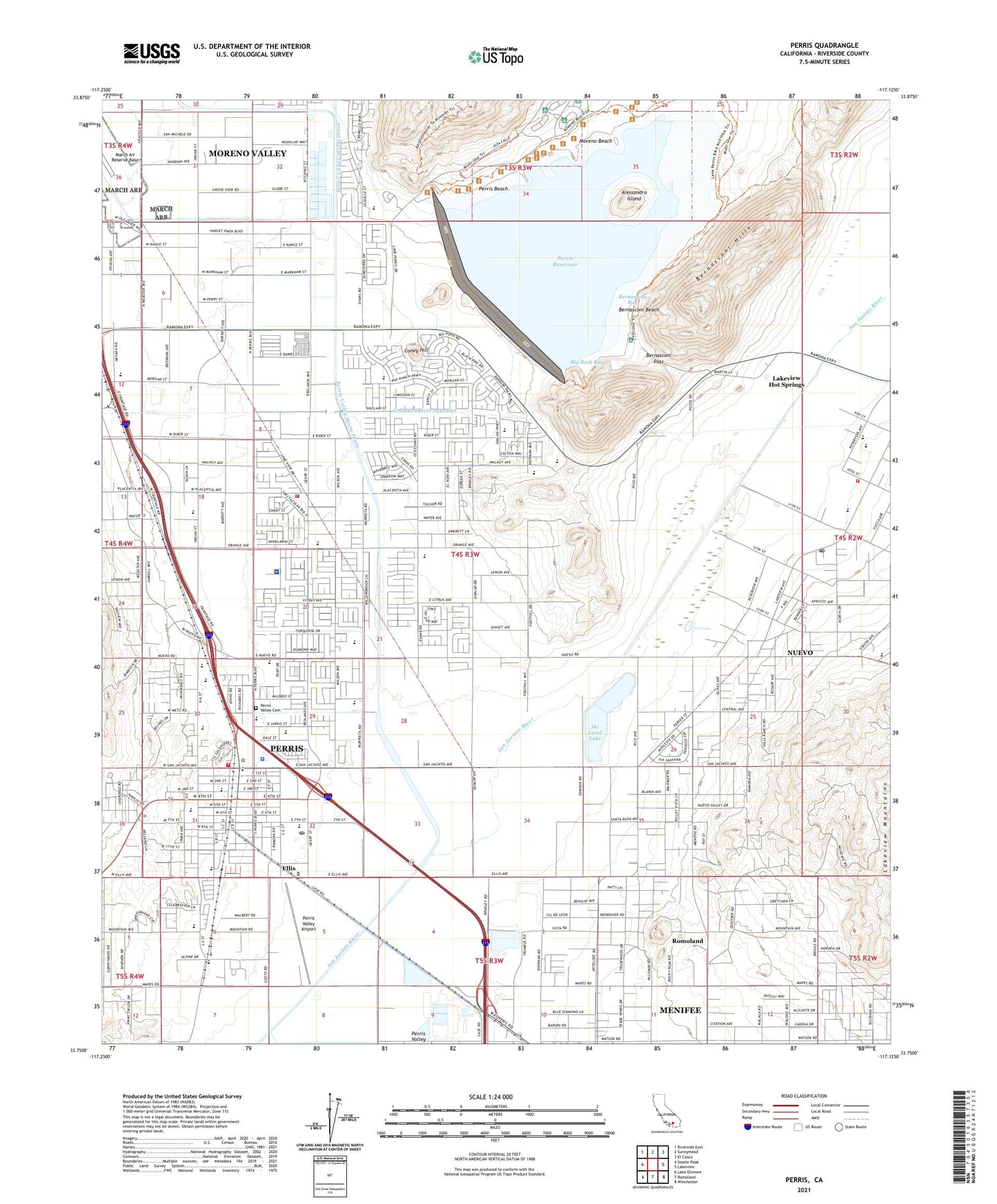 Perris California US Topo Map Image