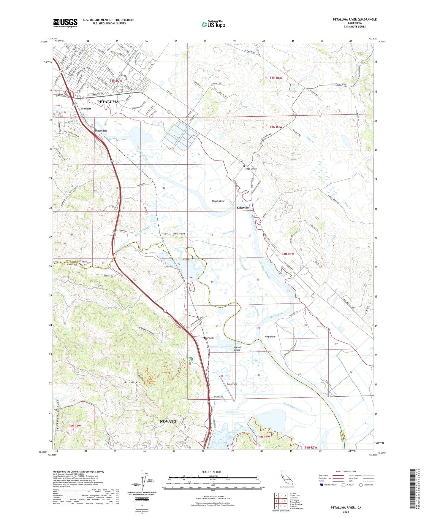 Petaluma River California US Topo Map Image