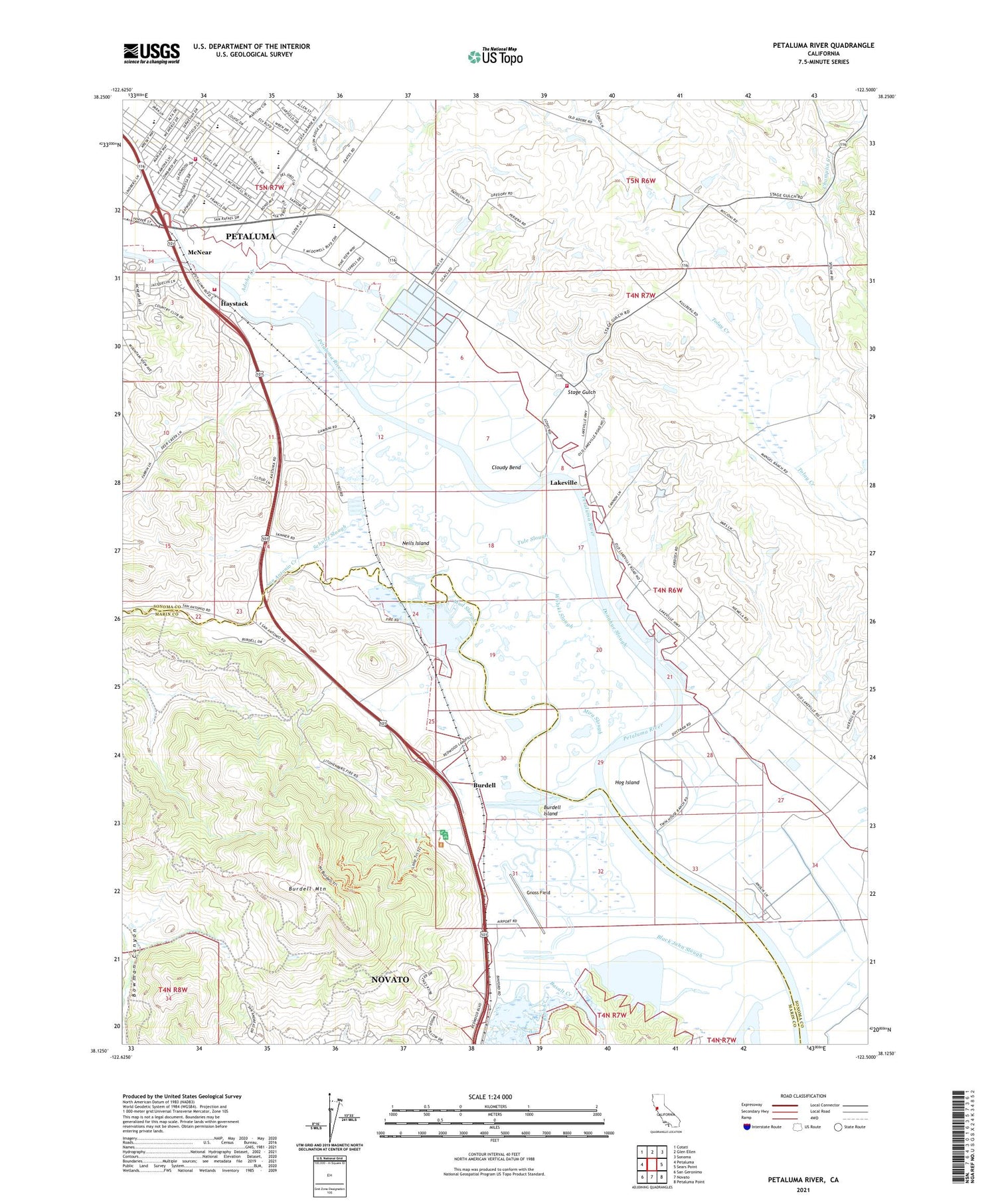 Petaluma River California US Topo Map Image