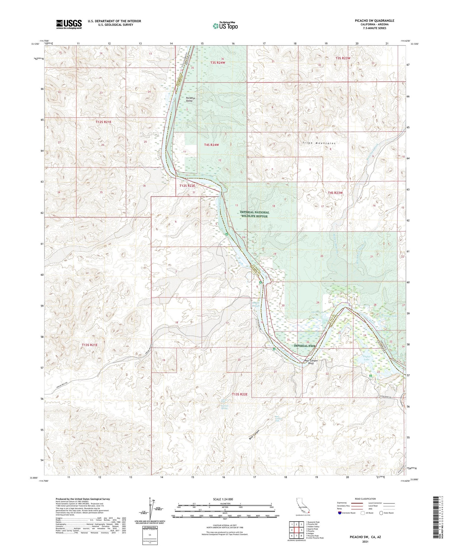 Picacho SW California US Topo Map Image