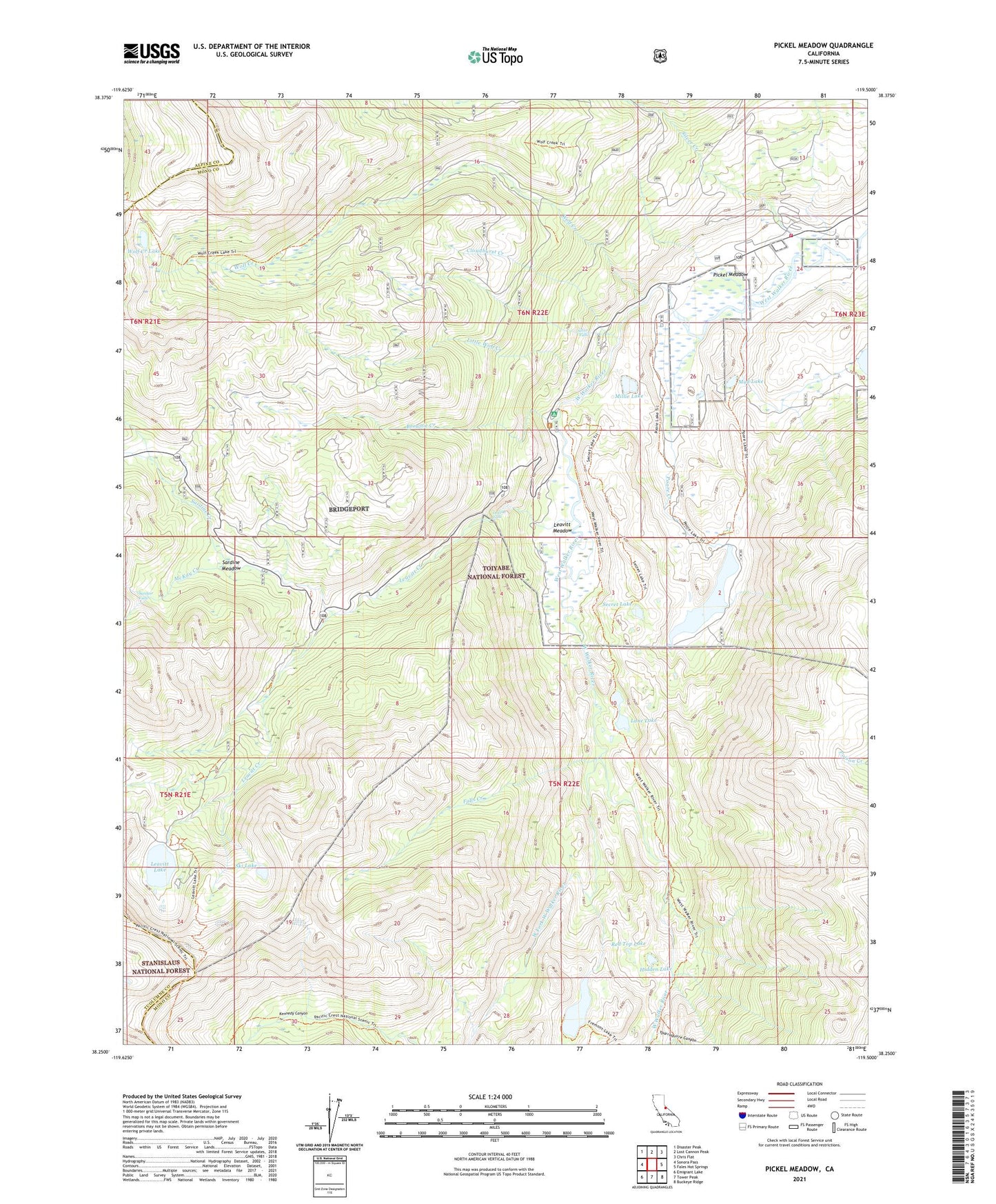 Pickel Meadow California US Topo Map Image