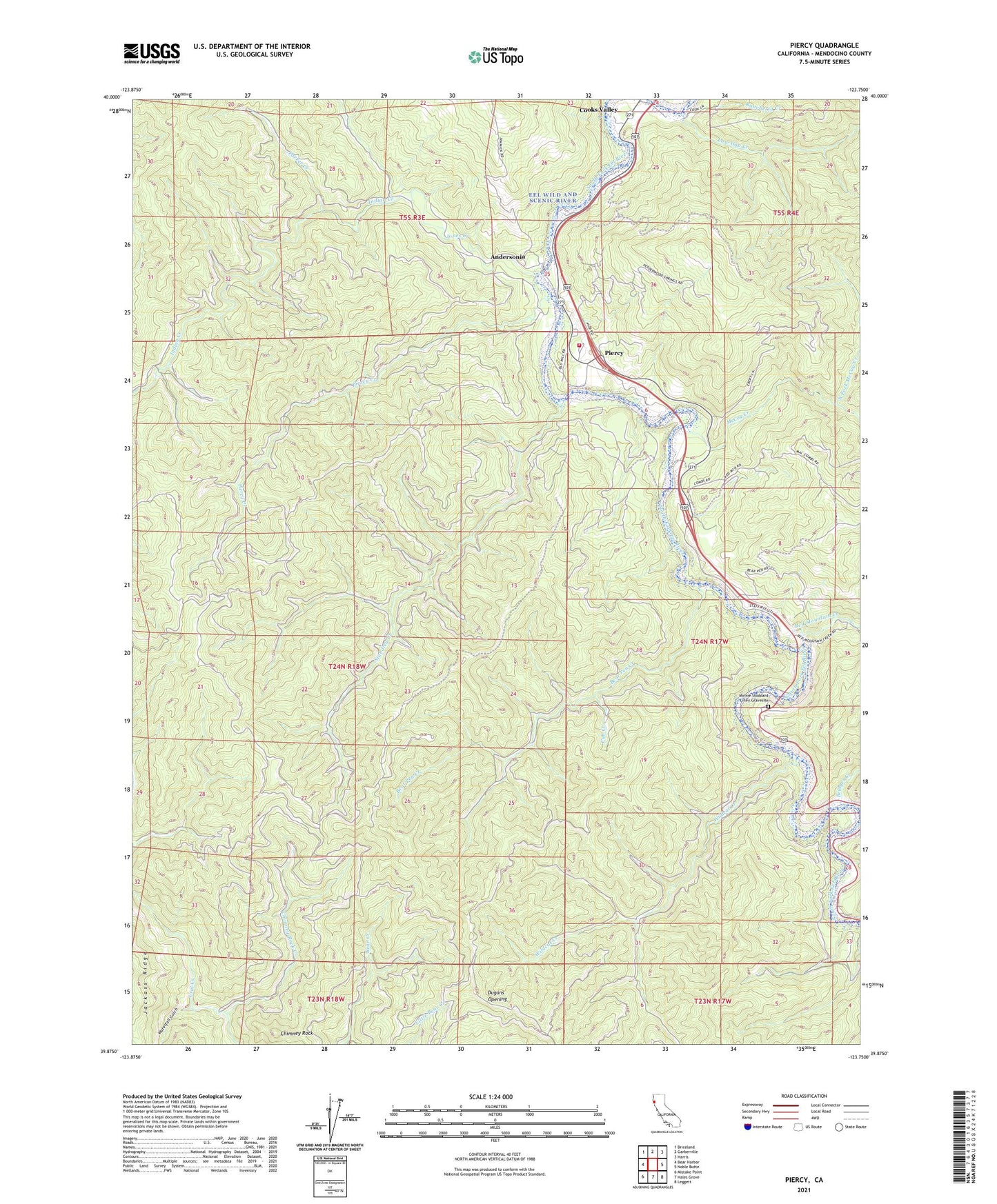 Piercy California US Topo Map Image
