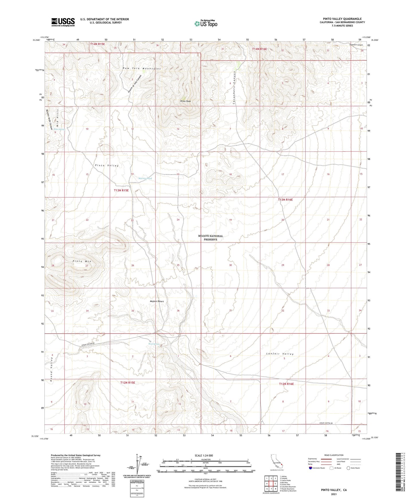 Pinto Valley California US Topo Map Image