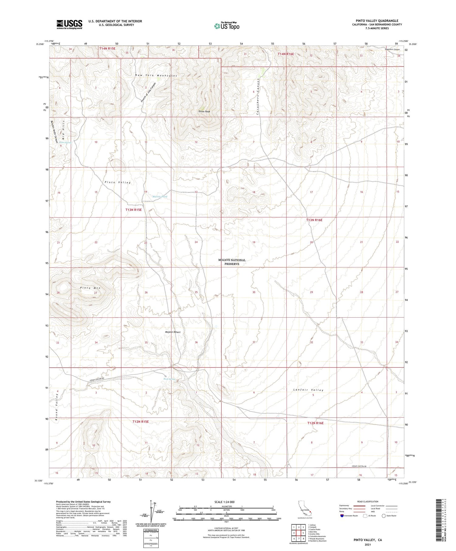 Pinto Valley California US Topo Map Image
