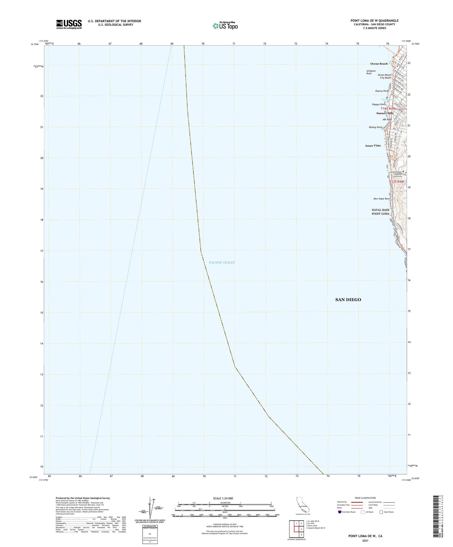 Point Loma OE W California US Topo Map Image