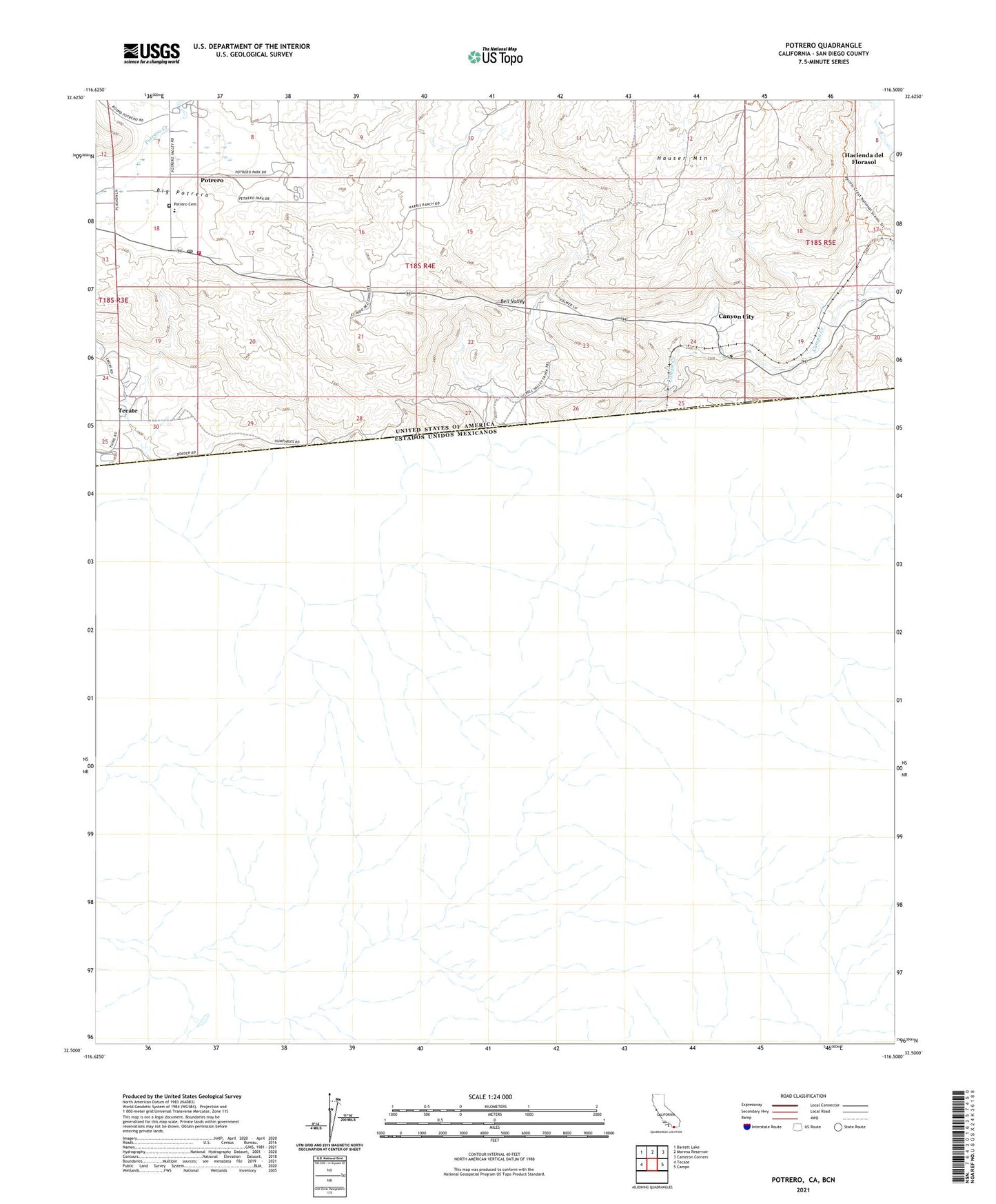 Potrero California US Topo Map Image