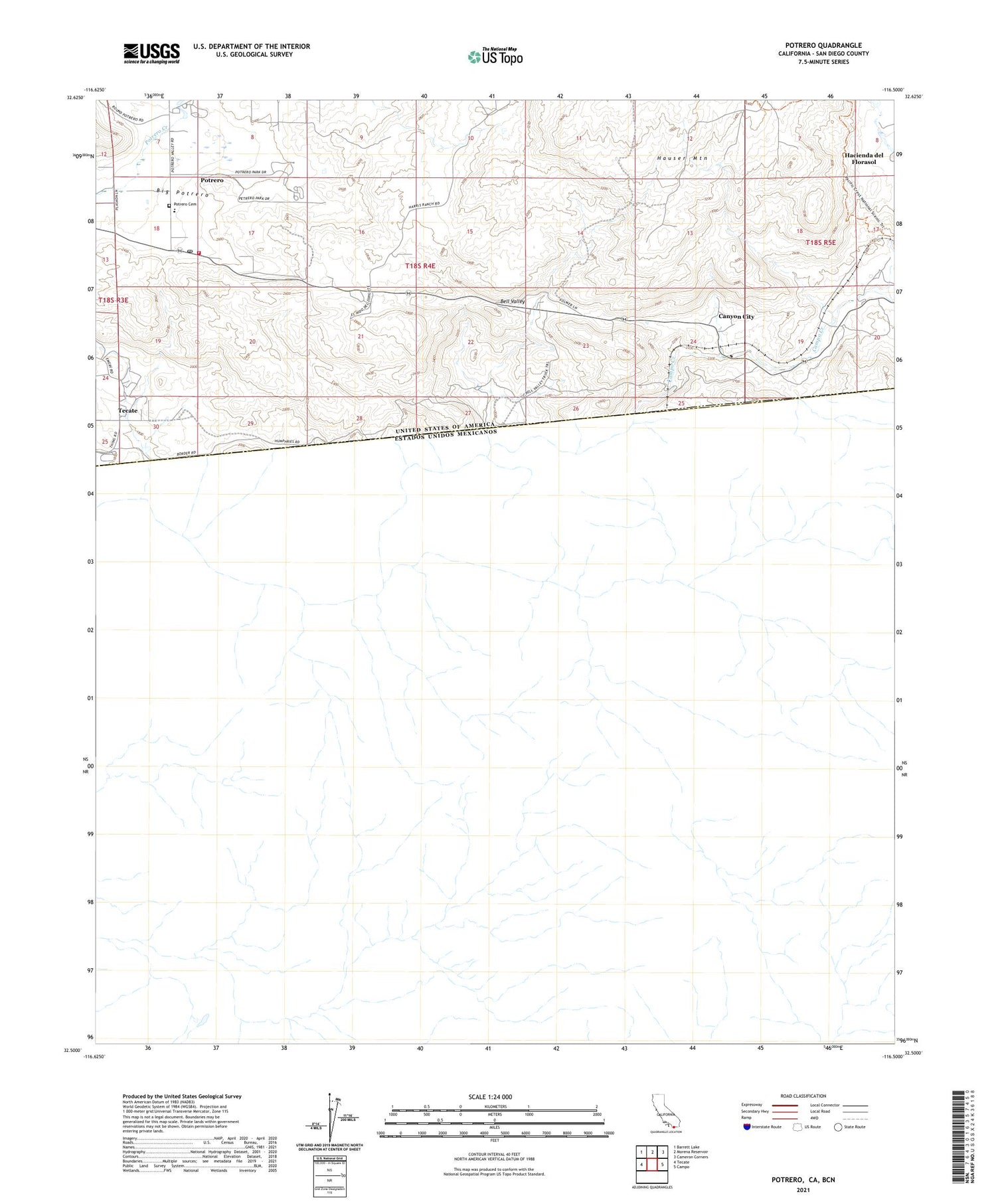 Potrero California US Topo Map Image