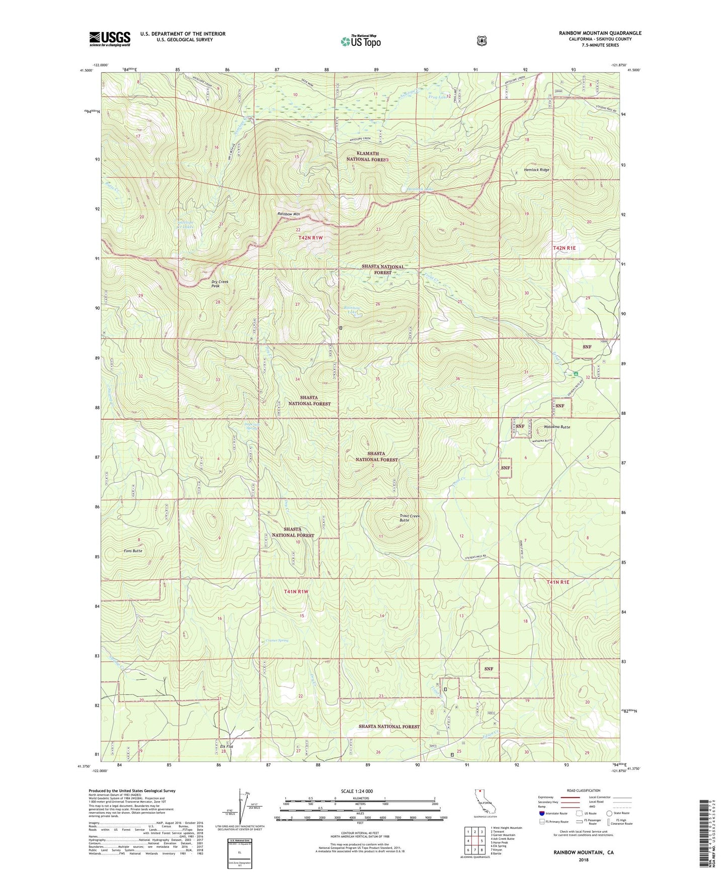 Rainbow Mountain California US Topo Map Image