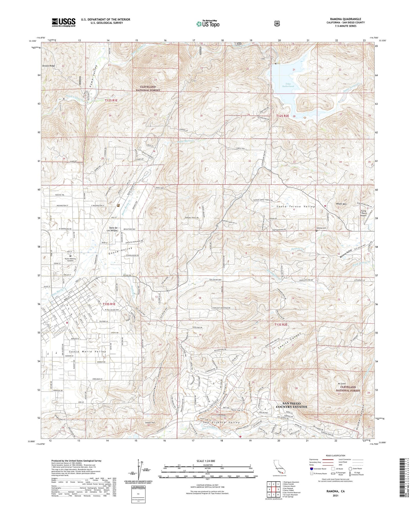Ramona California US Topo Map Image