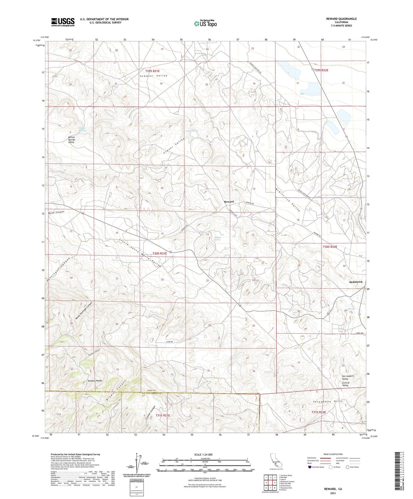 Reward California US Topo Map Image