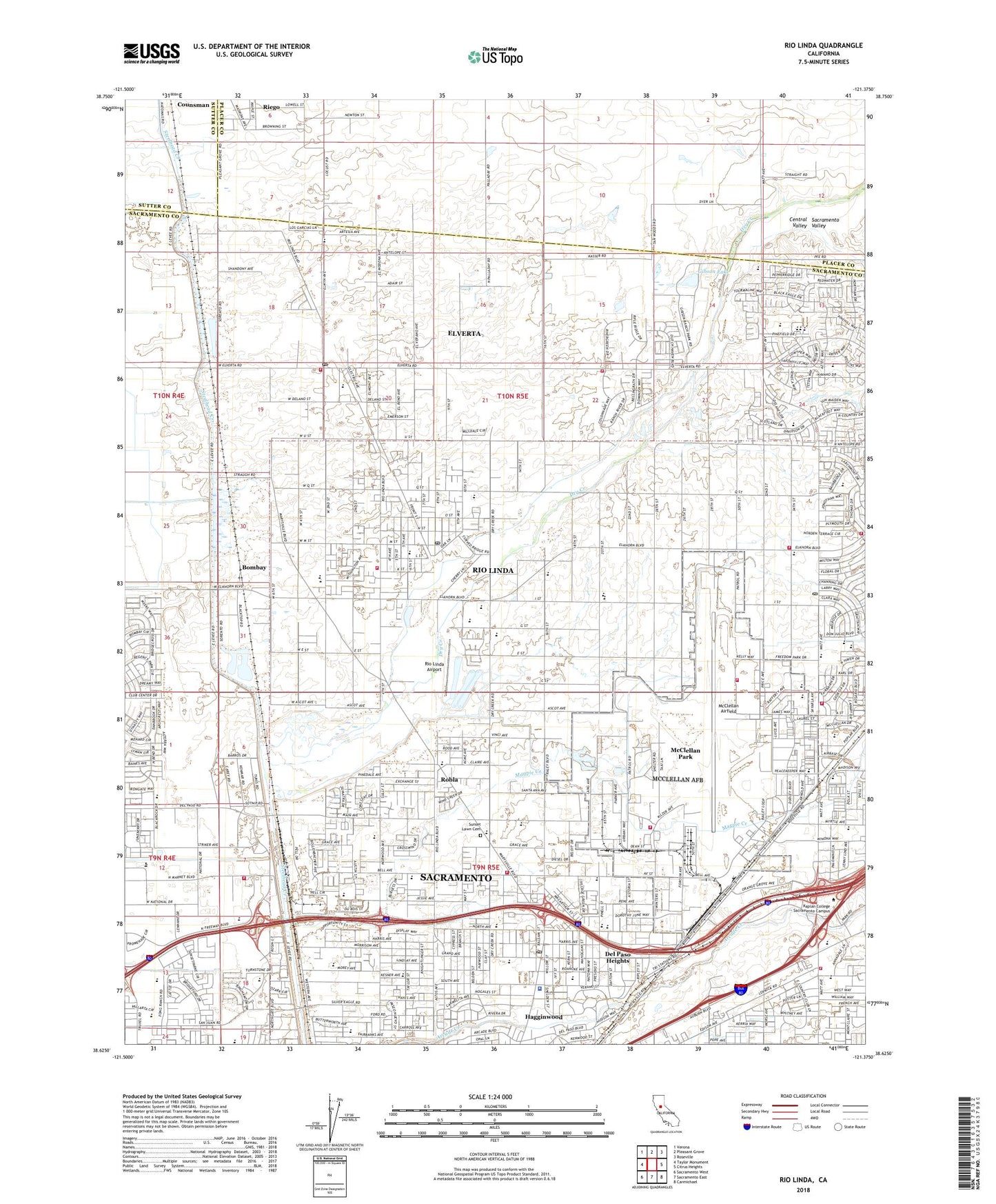 Rio Linda California US Topo Map Image