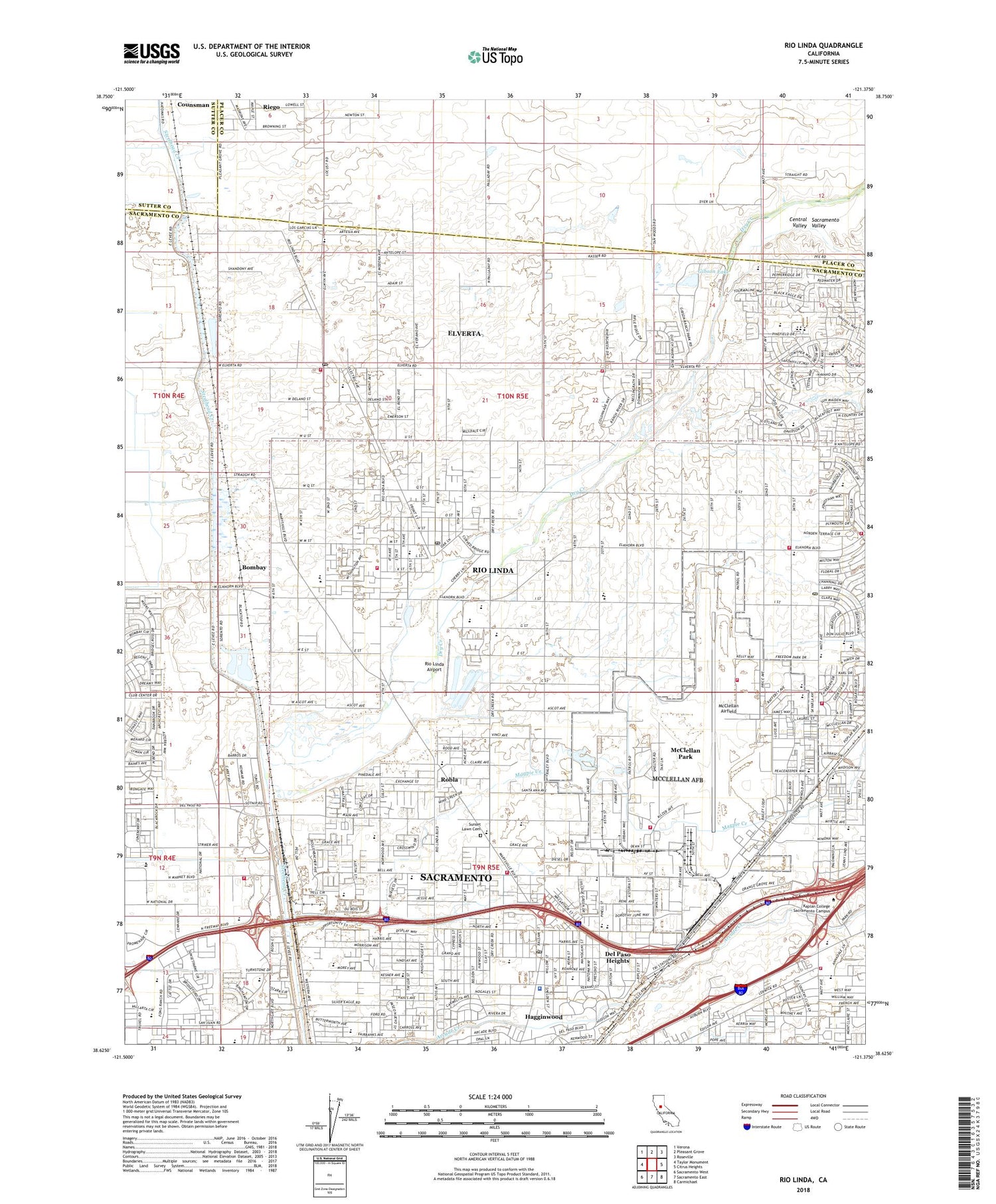 Rio Linda California US Topo Map Image