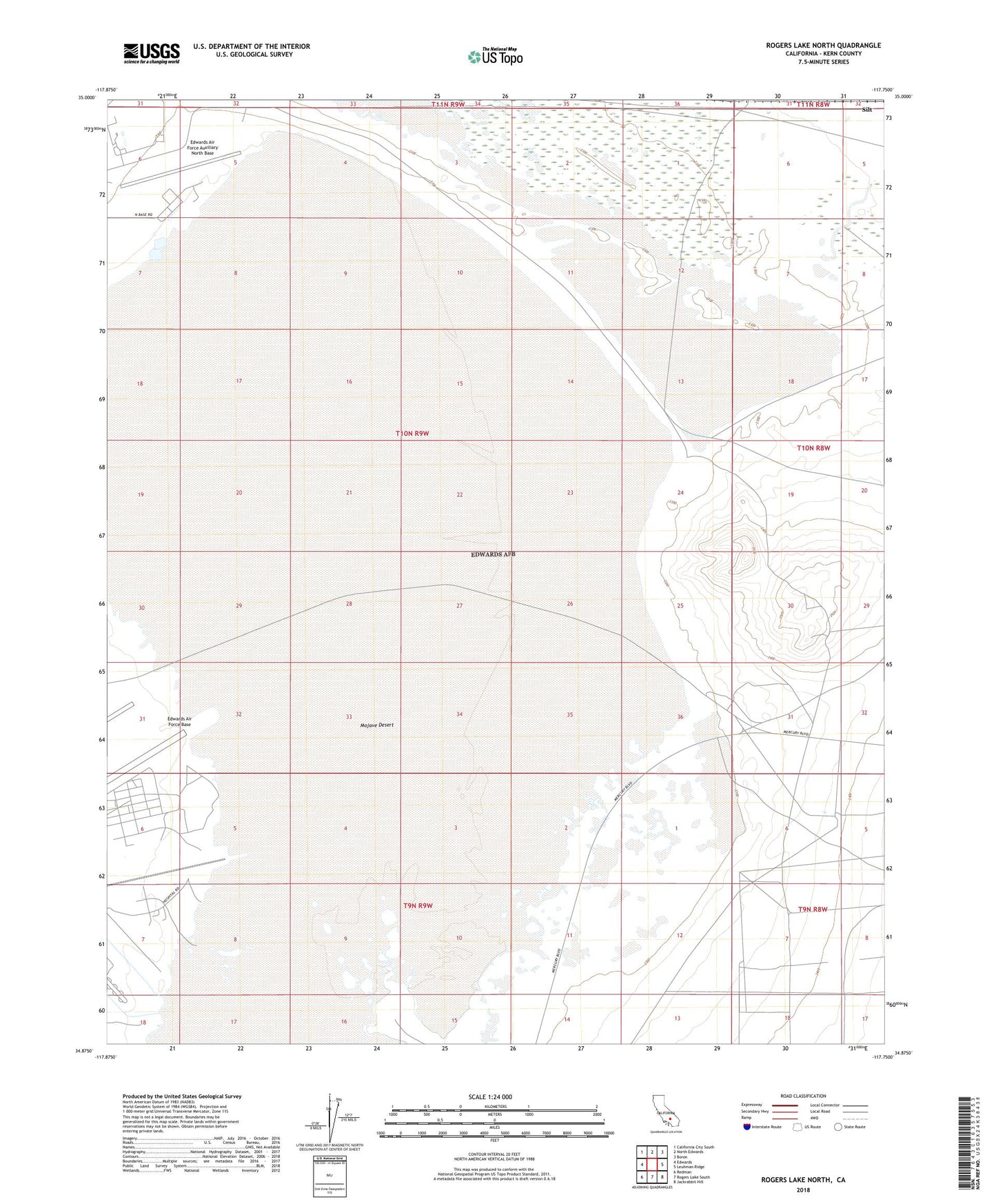 Rogers Lake North California US Topo Map Image