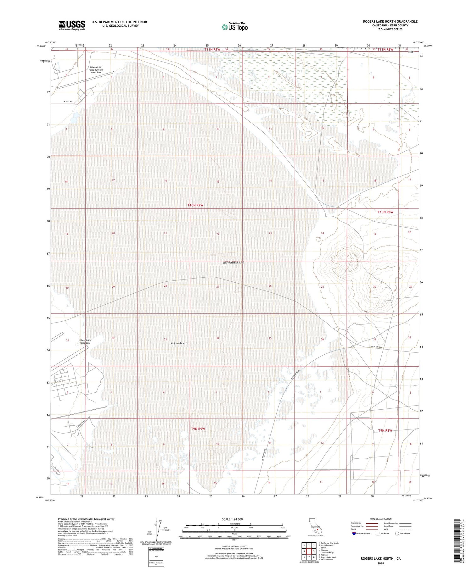 Rogers Lake North California US Topo Map Image