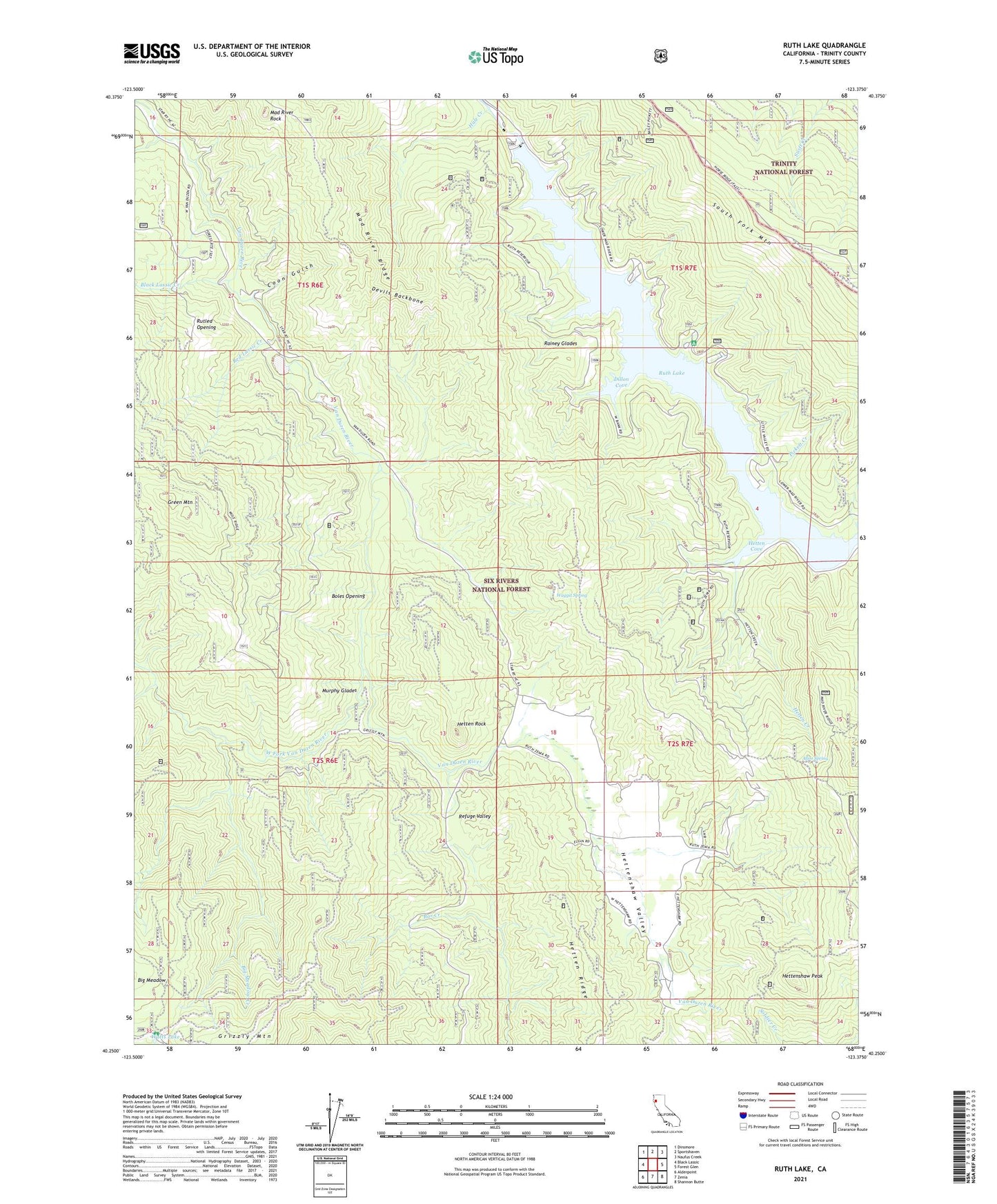 Ruth Lake California US Topo Map Image