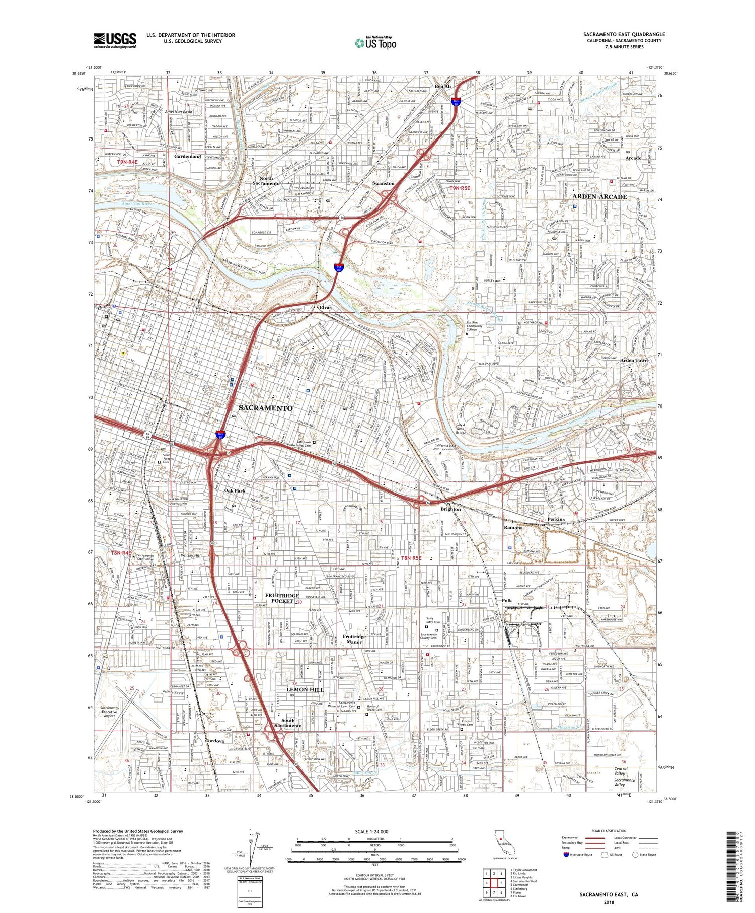 Sacramento East California US Topo Map Image