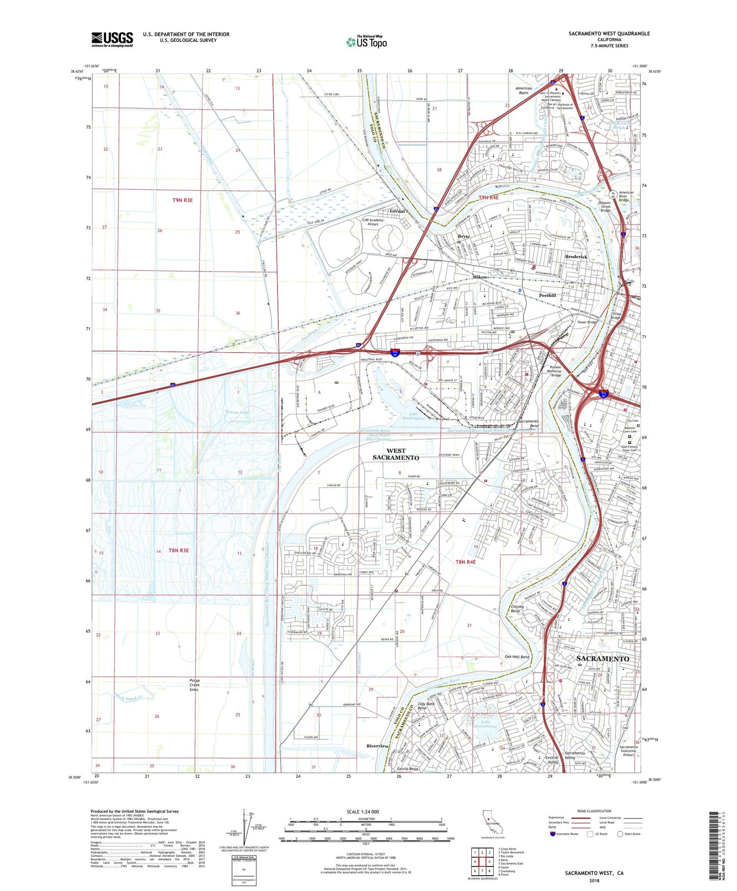 Sacramento West California US Topo Map Image