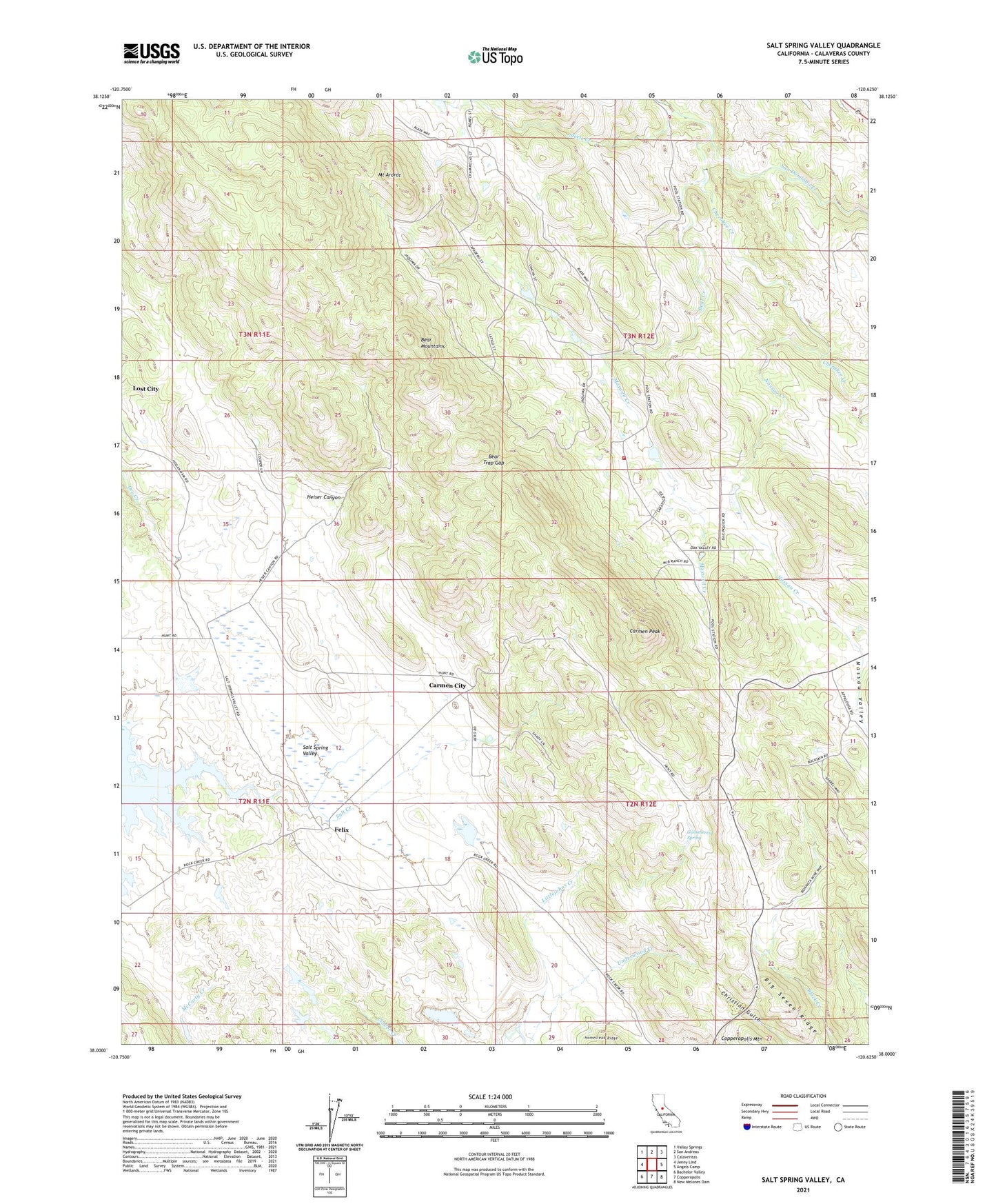 Salt Spring Valley California US Topo Map Image