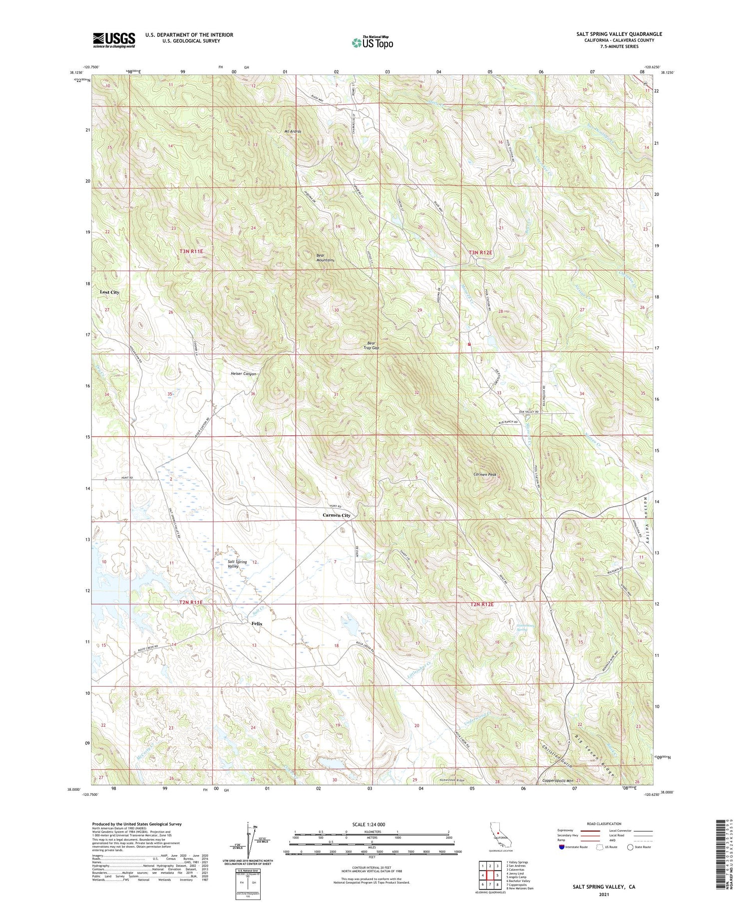 Salt Spring Valley California US Topo Map Image
