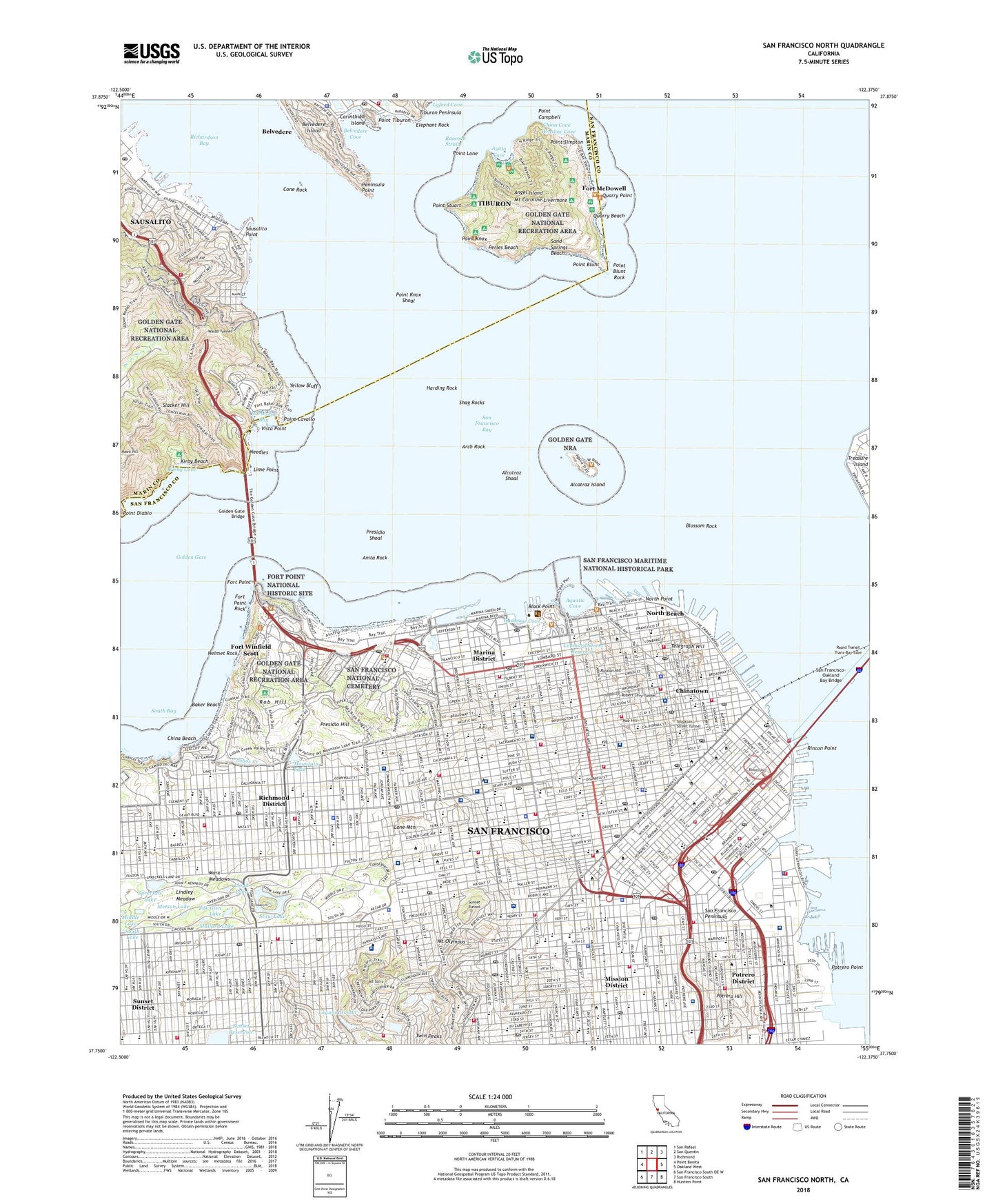 San Francisco North California US Topo Map Image