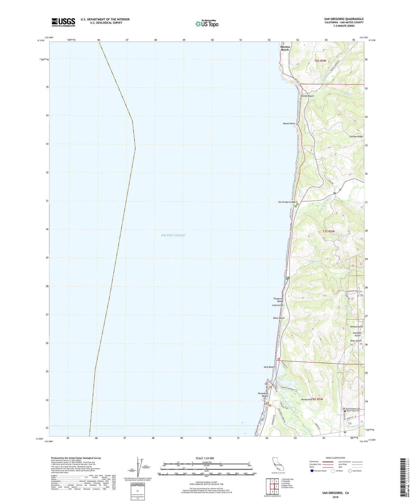 San Gregorio California US Topo Map Image