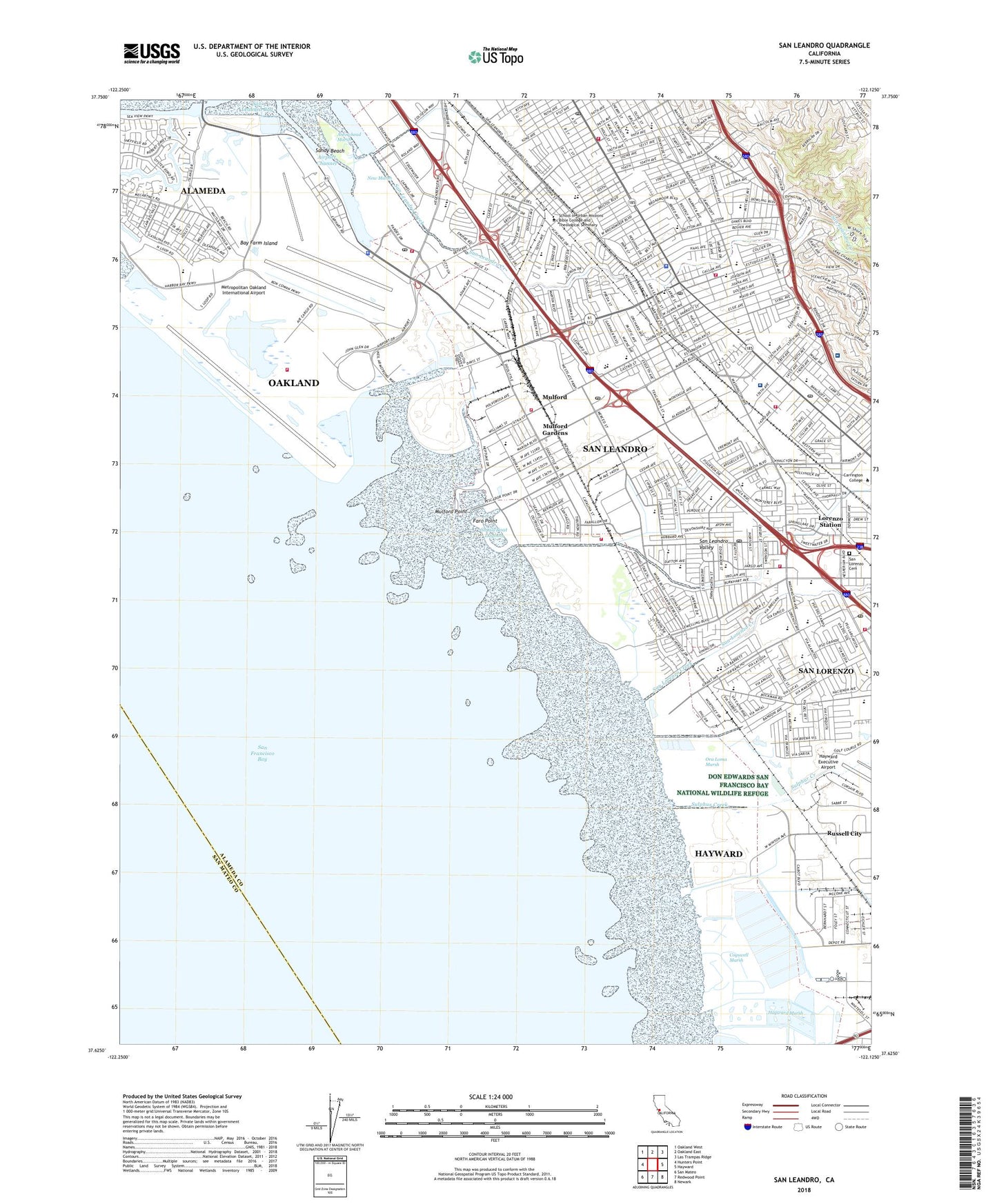 San Leandro California US Topo Map Image