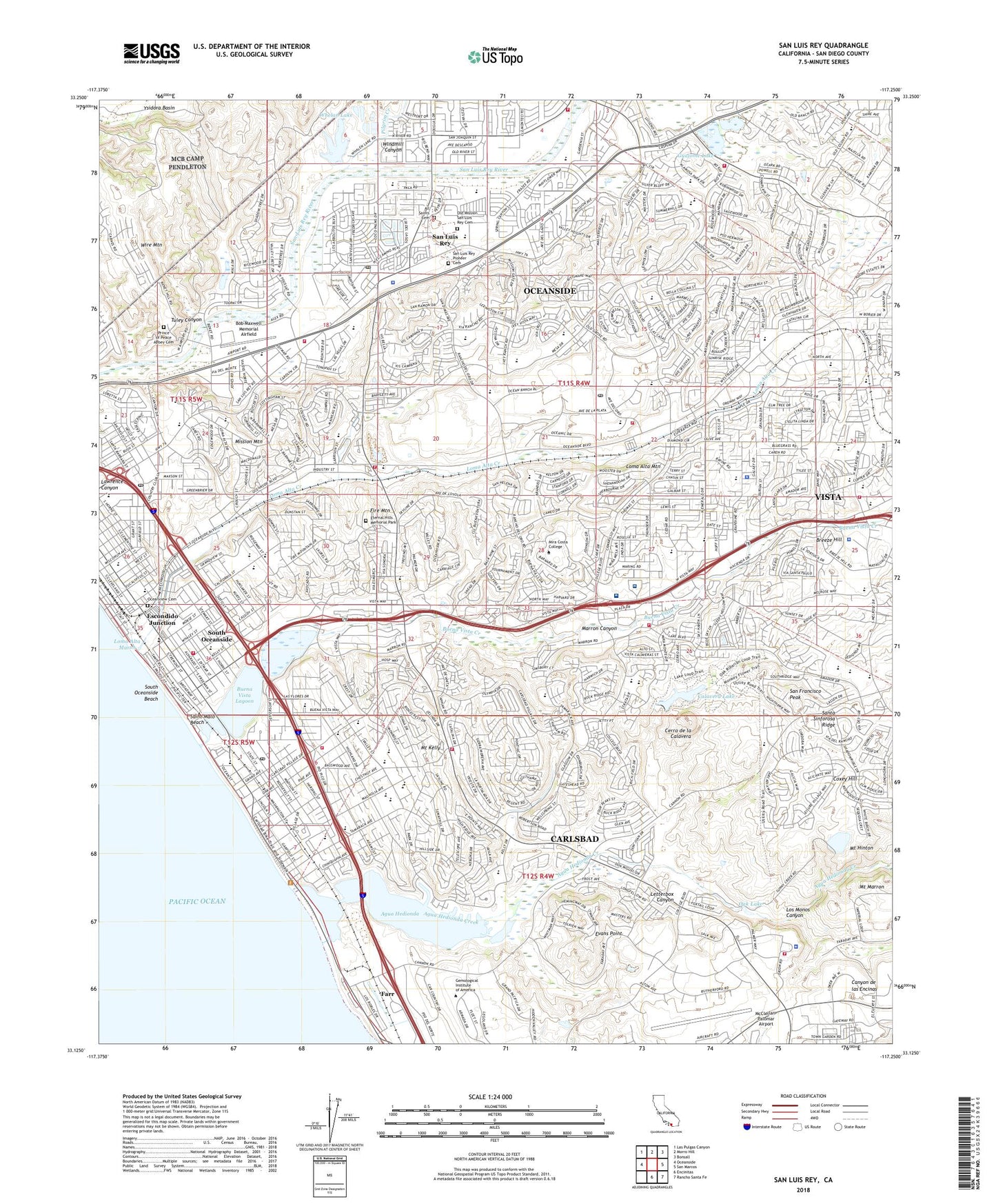 San Luis Rey California US Topo Map Image