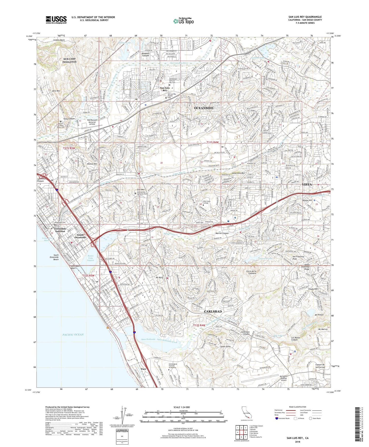San Luis Rey California US Topo Map Image