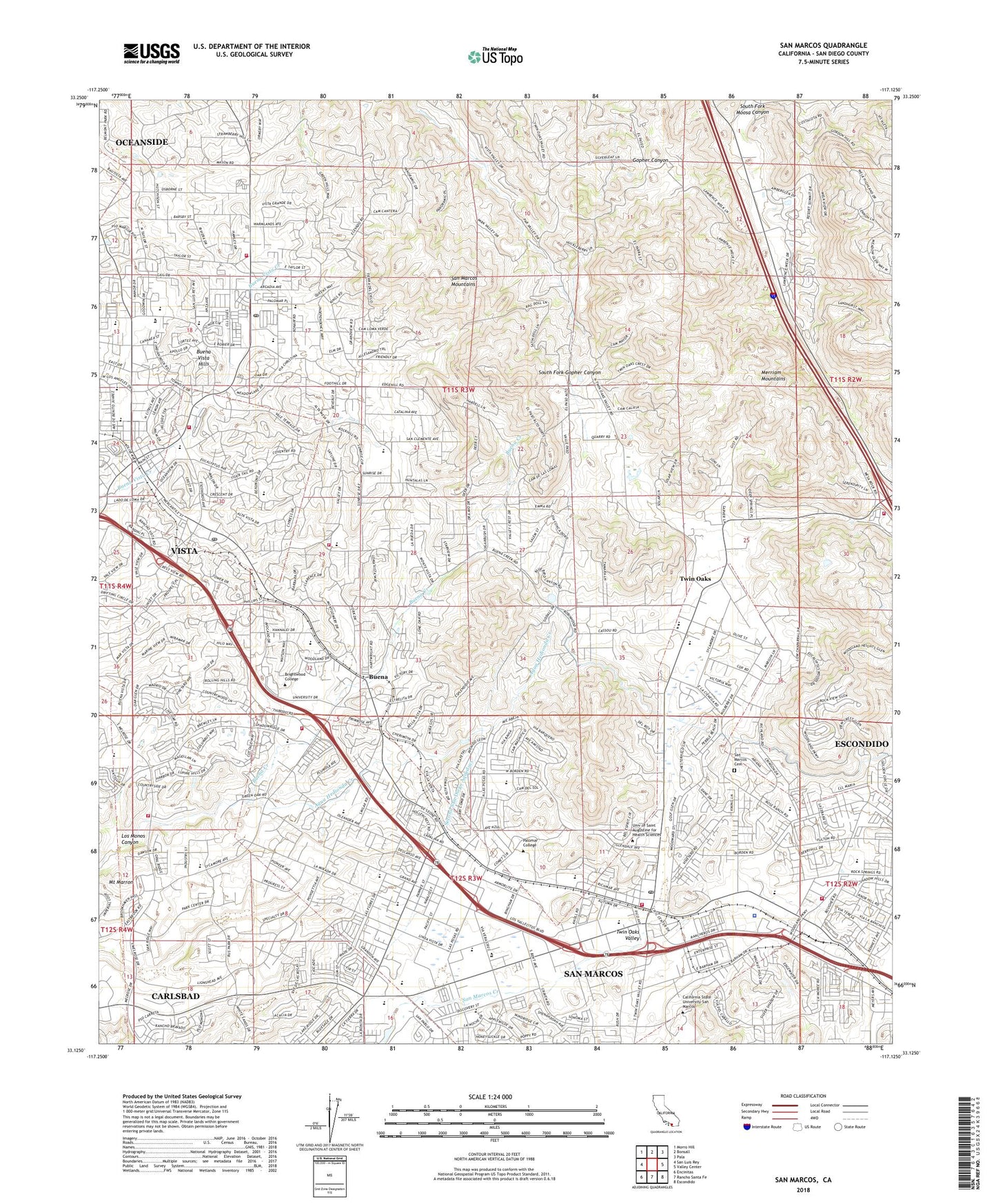 San Marcos California US Topo Map Image