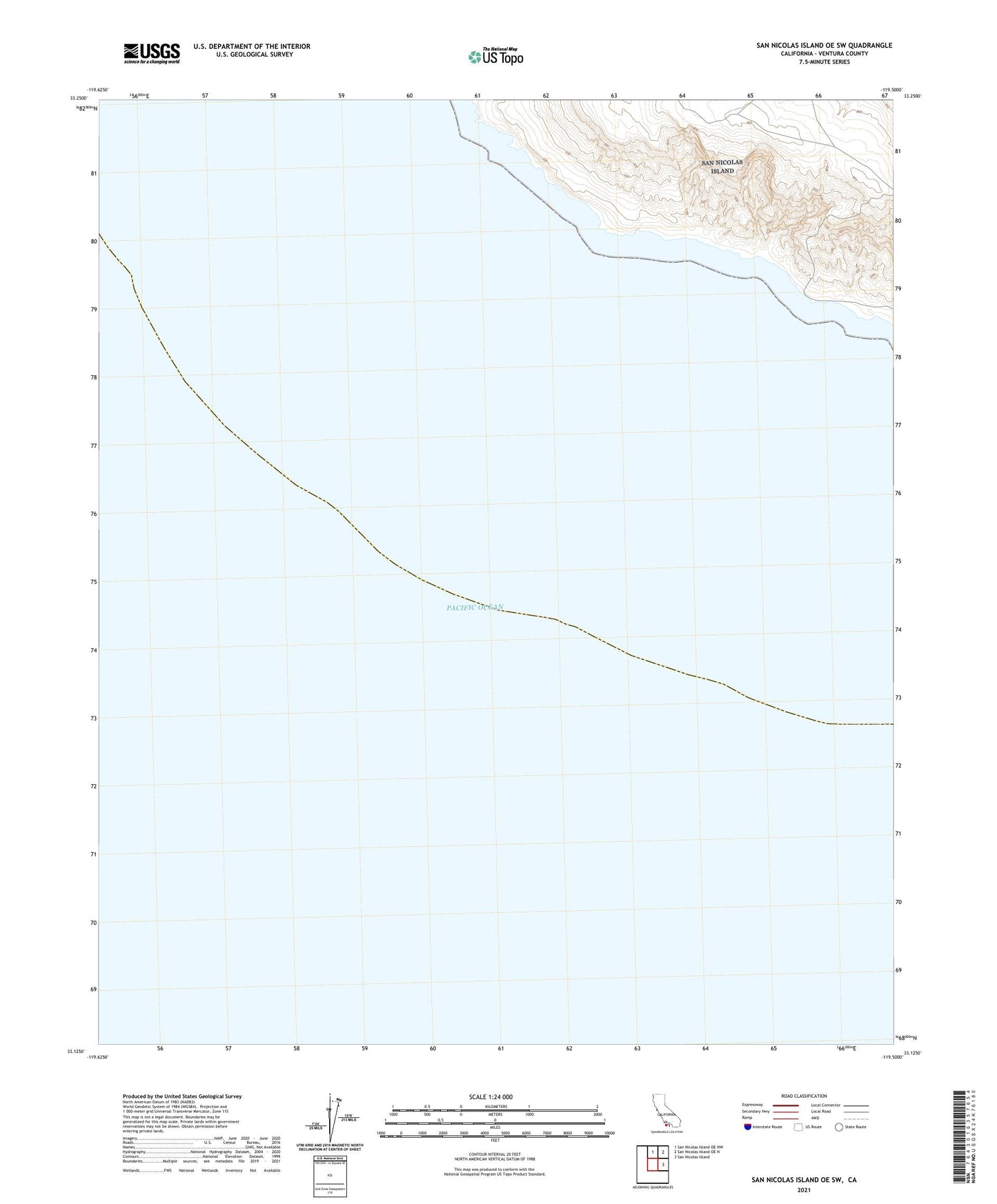 San Nicolas Island OE SW California US Topo Map Image