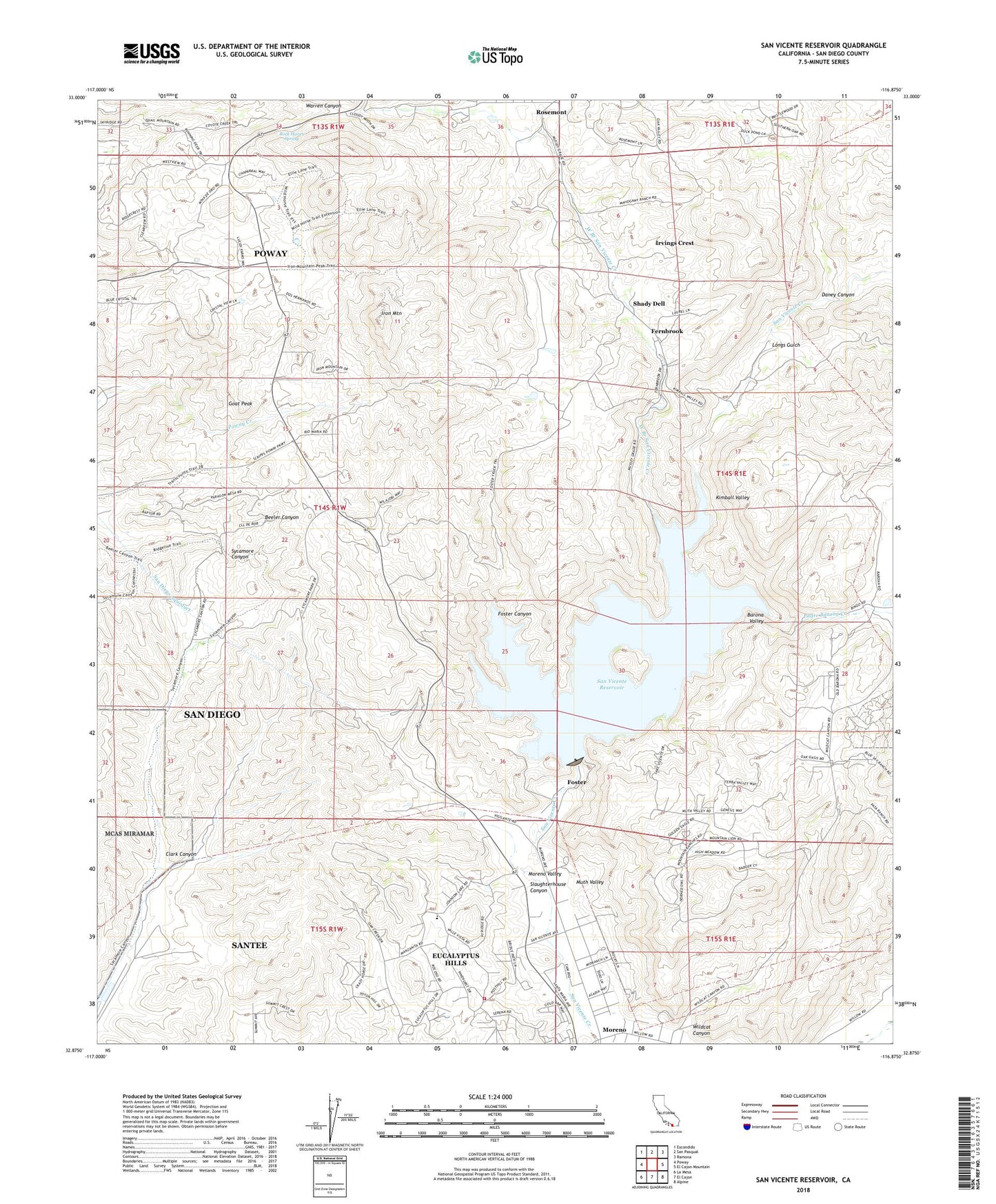 San Vicente Reservoir California US Topo Map Image