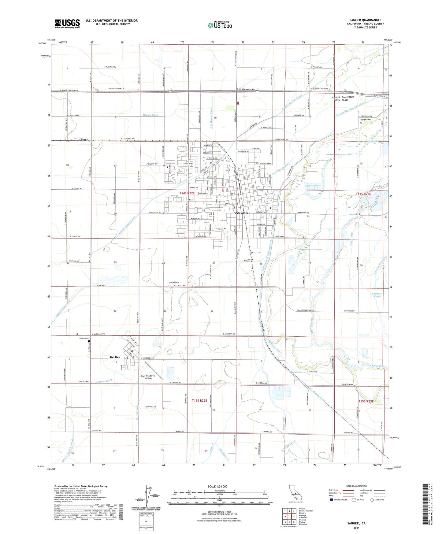 Sanger California US Topo Map Image
