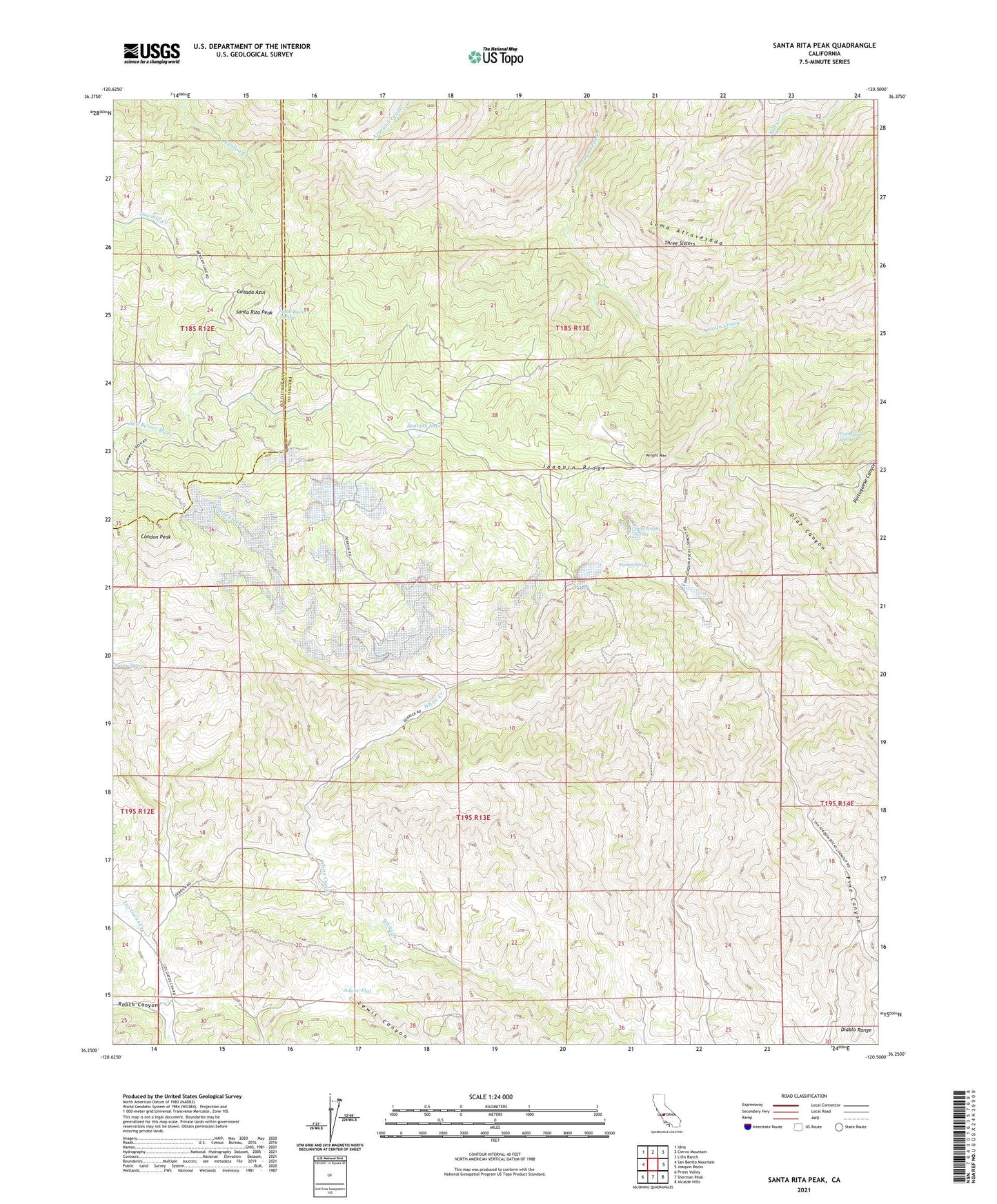 Santa Rita Peak California US Topo Map Image