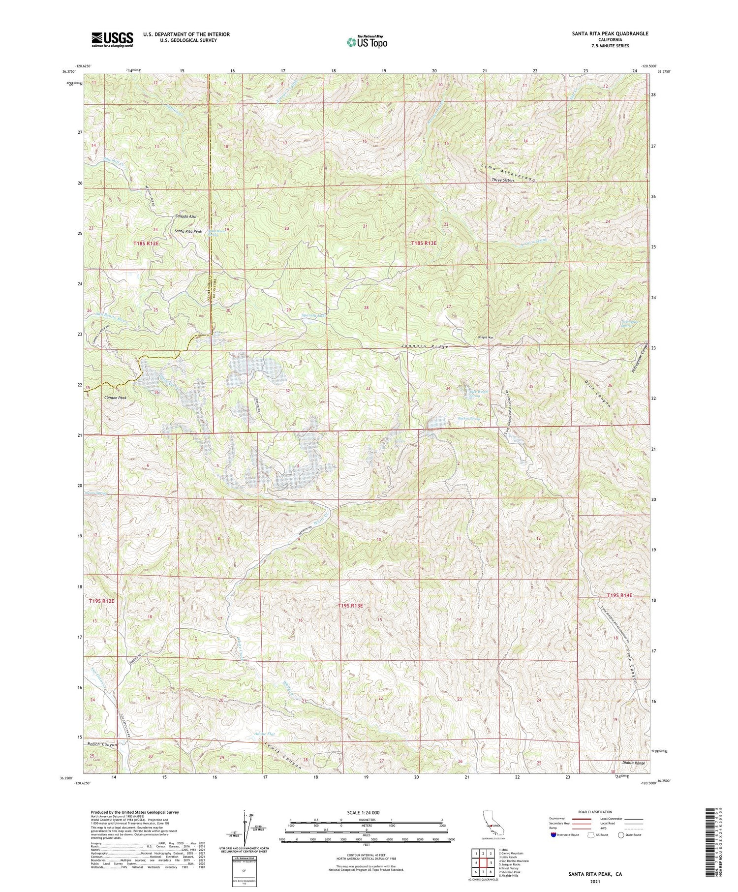 Santa Rita Peak California US Topo Map Image