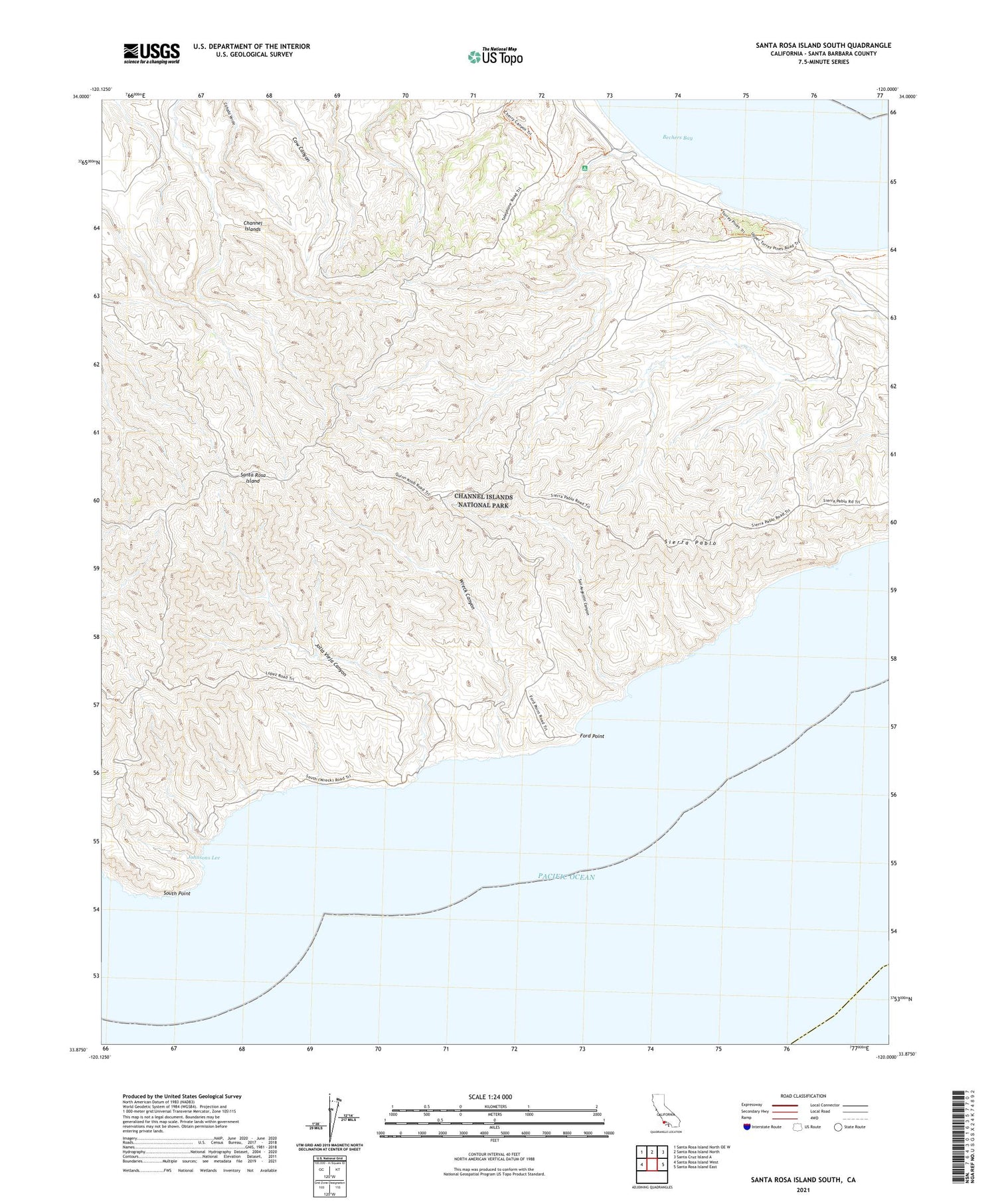 Santa Rosa Island South California US Topo Map Image