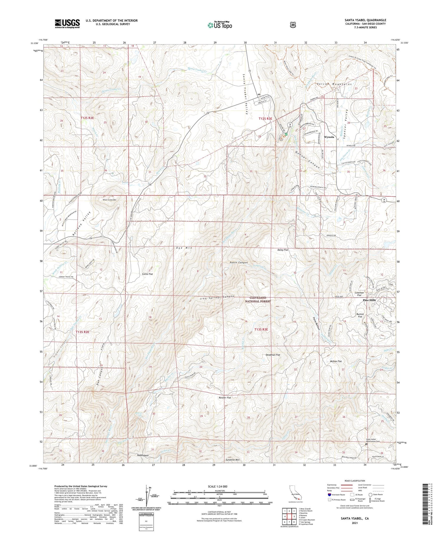 Santa Ysabel California US Topo Map Image