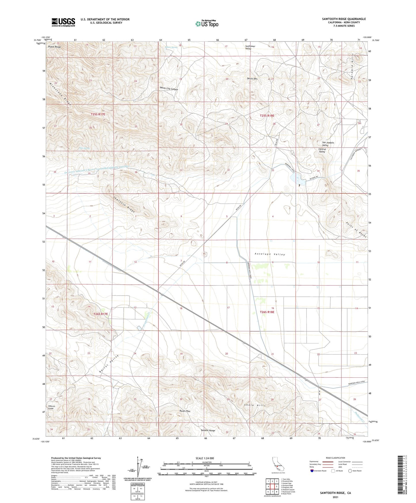 Sawtooth Ridge California US Topo Map Image