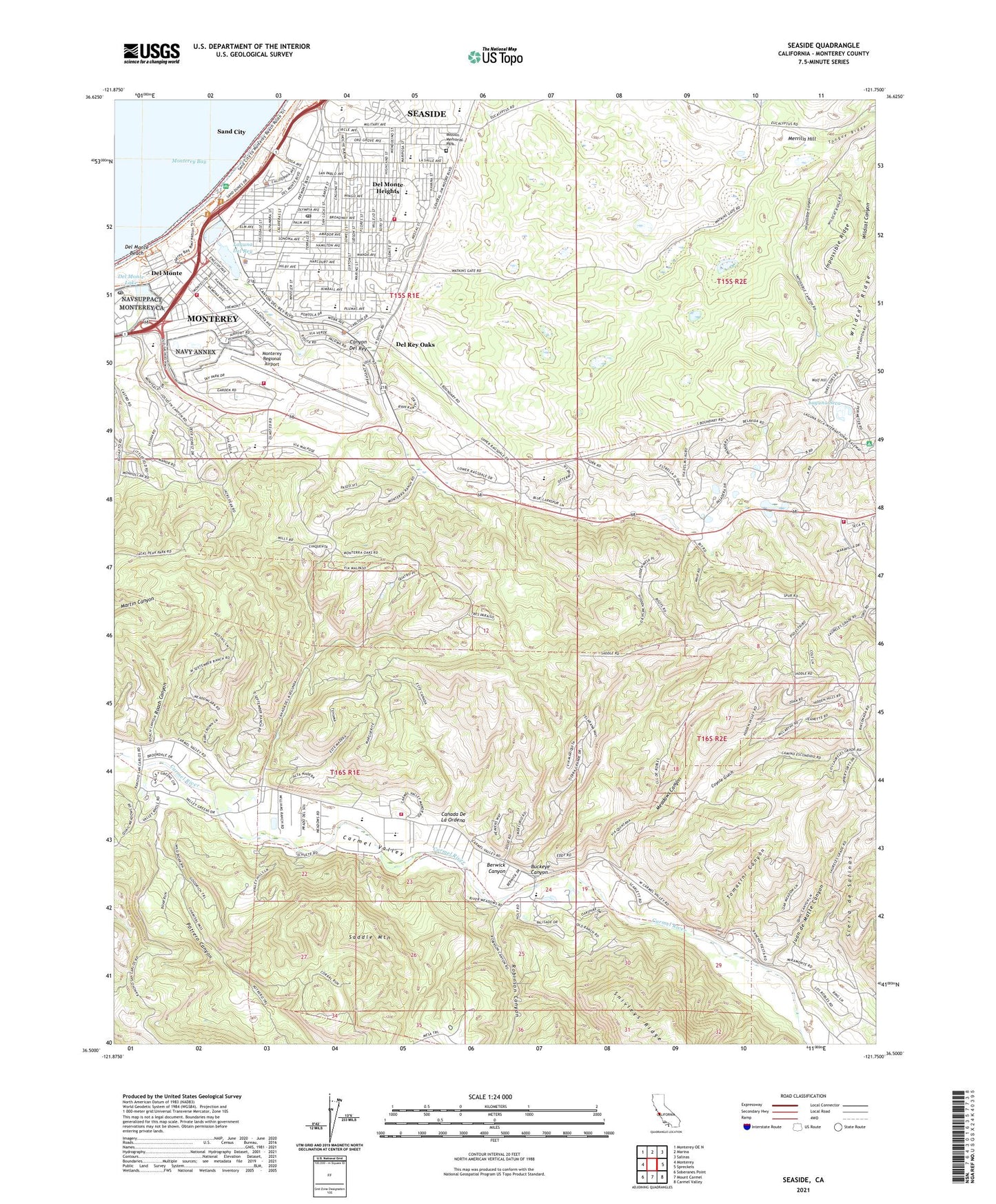 Seaside California US Topo Map Image