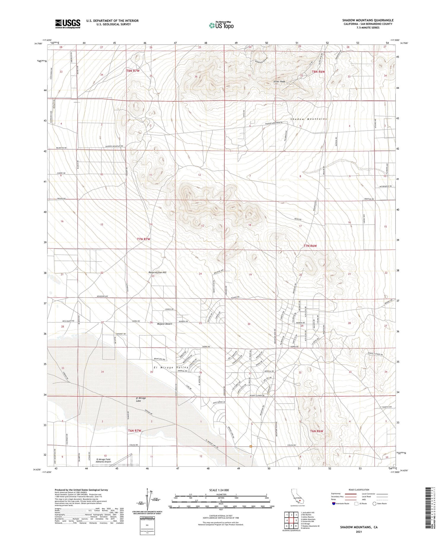 Shadow Mountains California US Topo Map Image