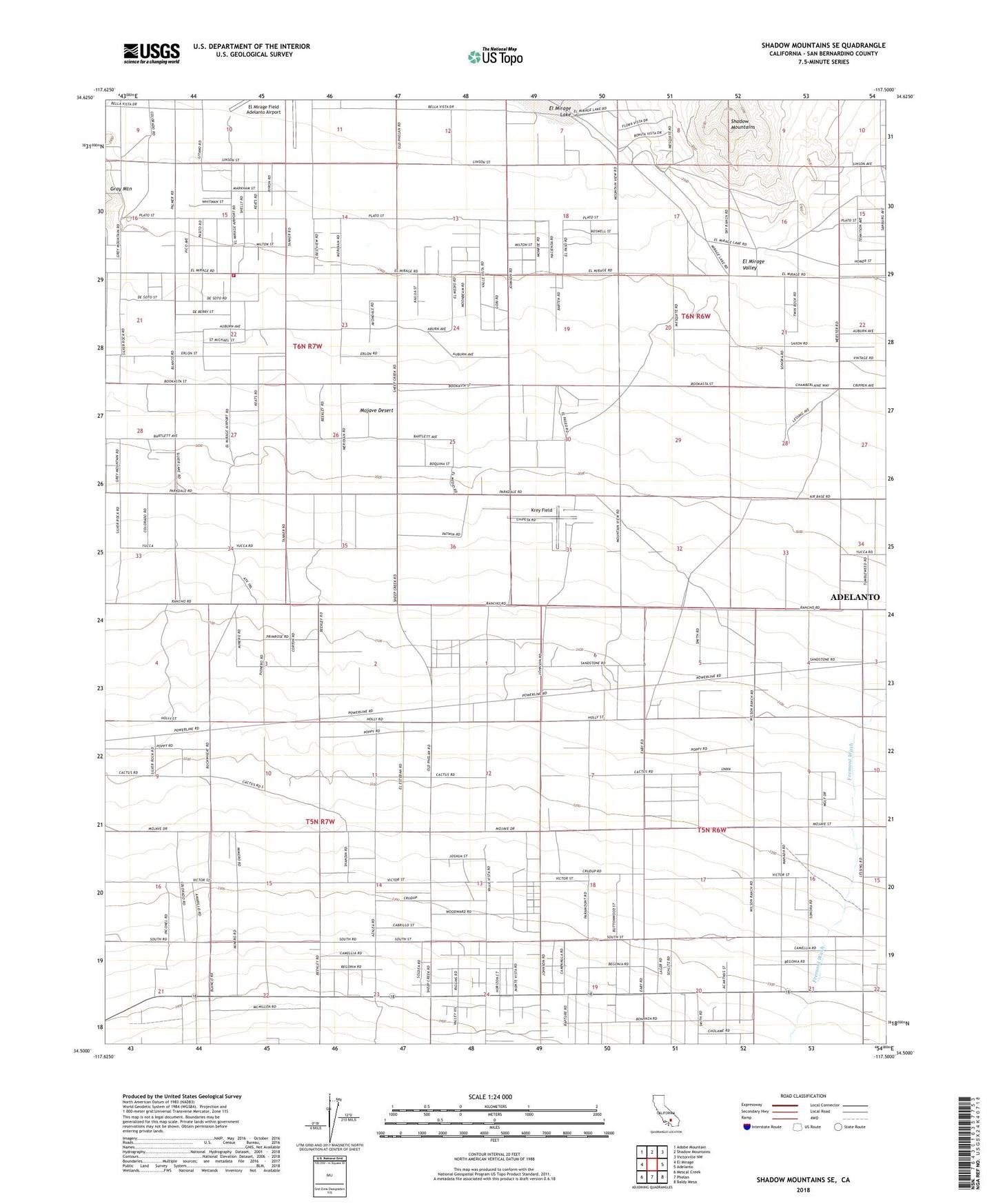 Shadow Mountains SE California US Topo Map Image