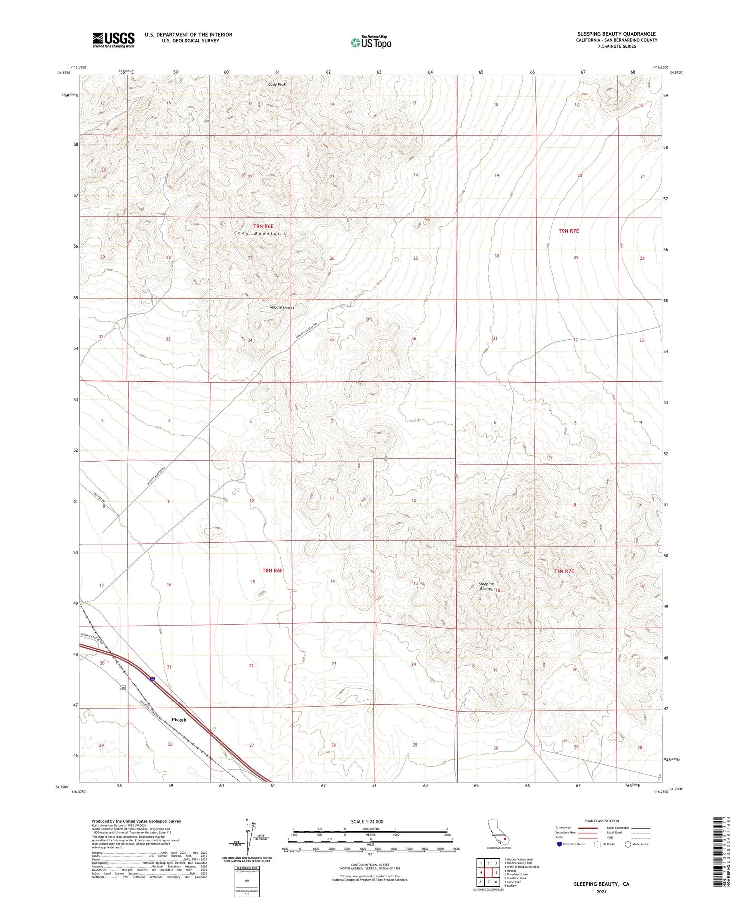 Sleeping Beauty California US Topo Map Image