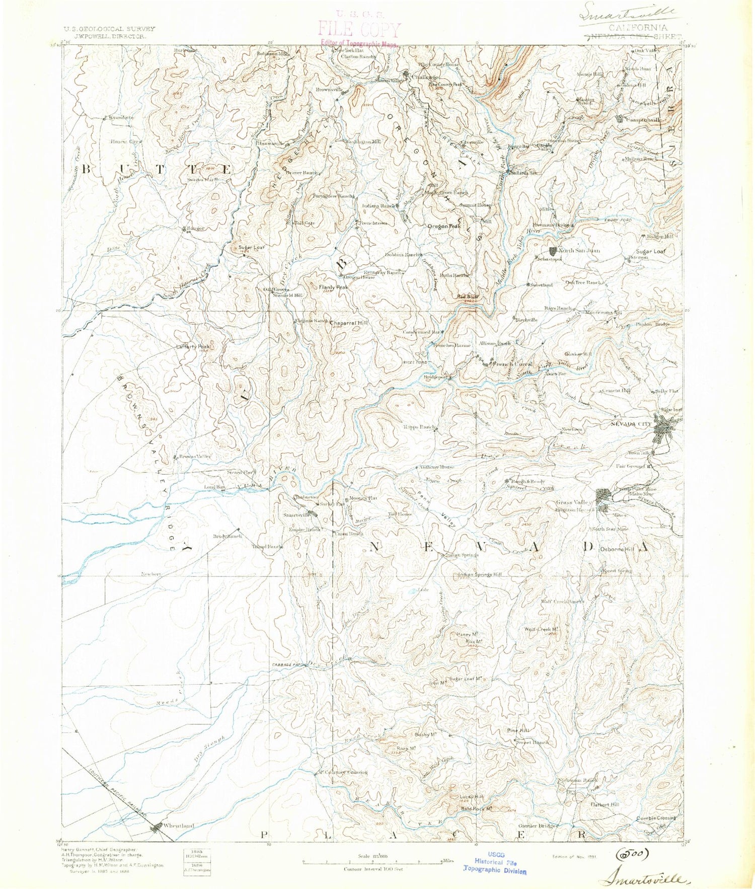 Historic 1891 Smartsville California 30'x30' Topo Map Image