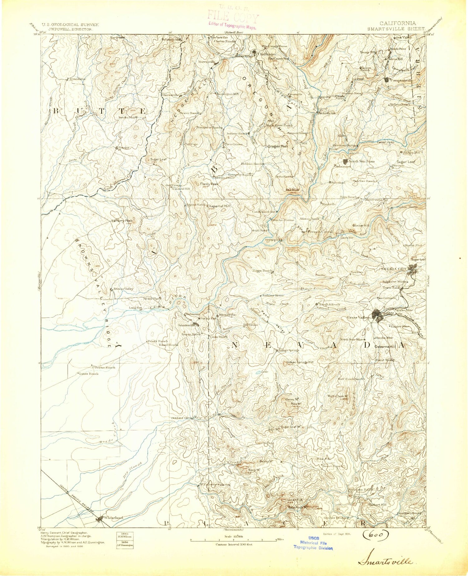 Historic 1894 Smartsville California 30'x30' Topo Map Image