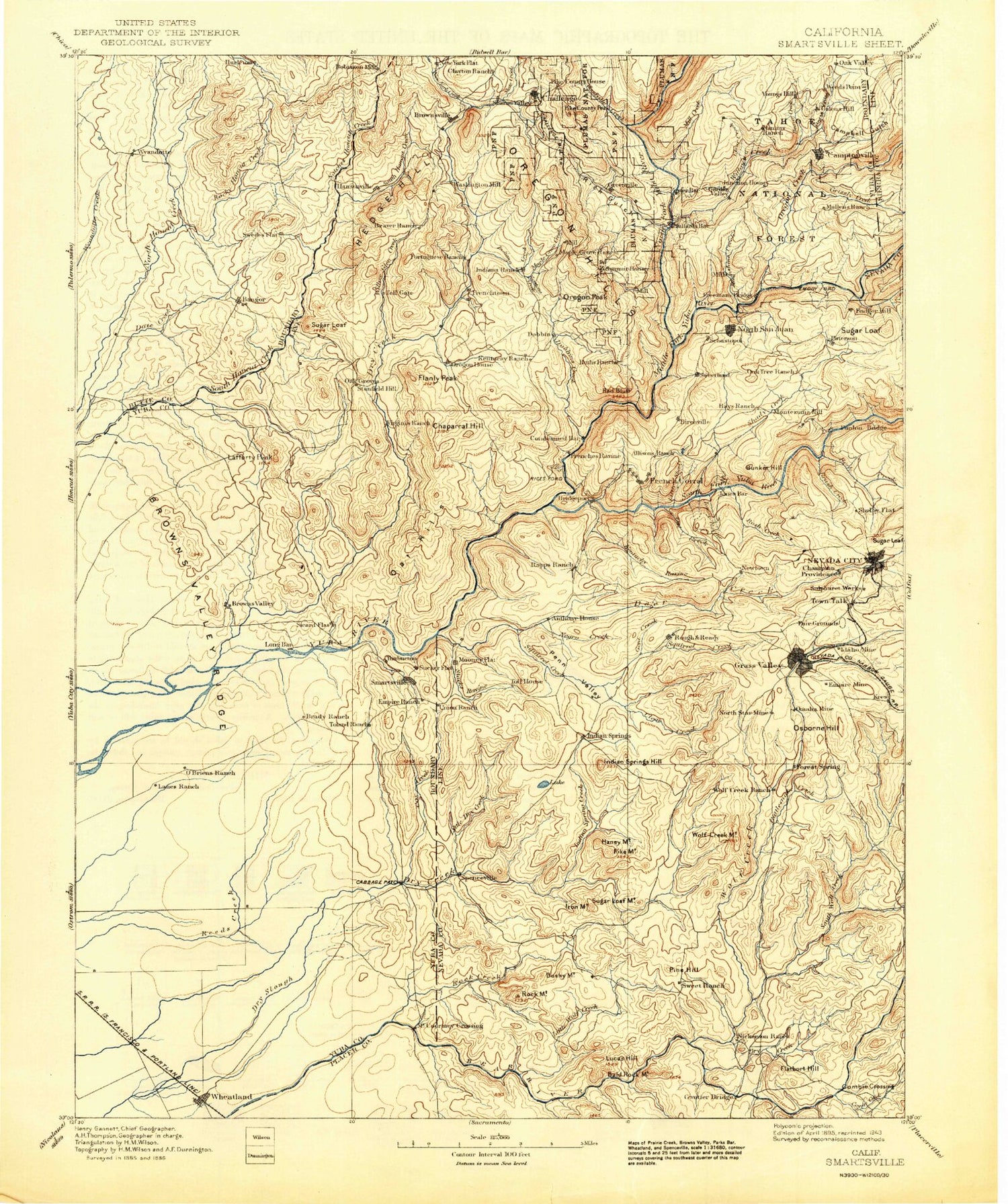 Historic 1895 Smartsville California 30'x30' Topo Map Image
