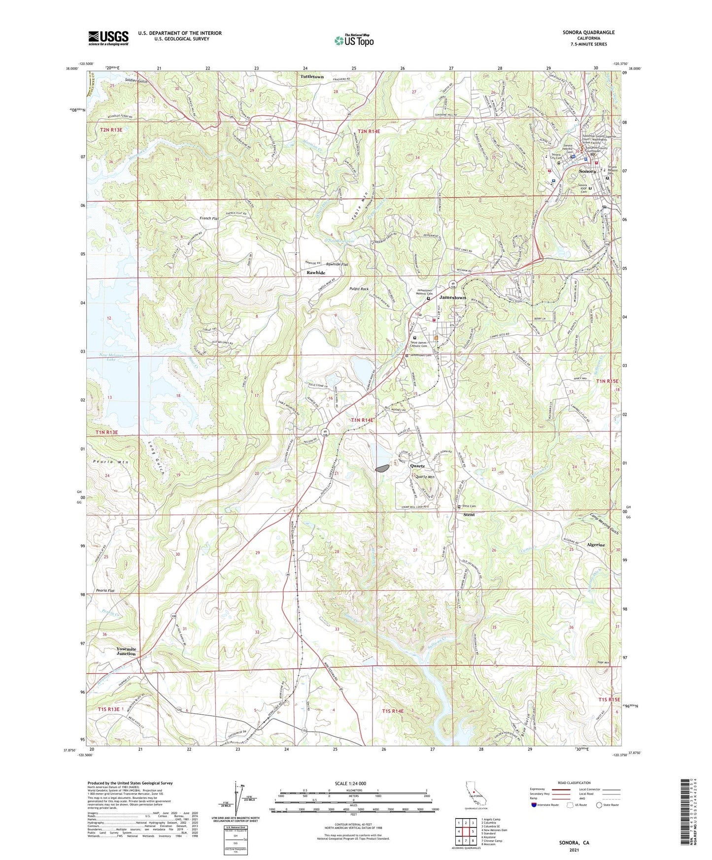 Sonora California US Topo Map Image