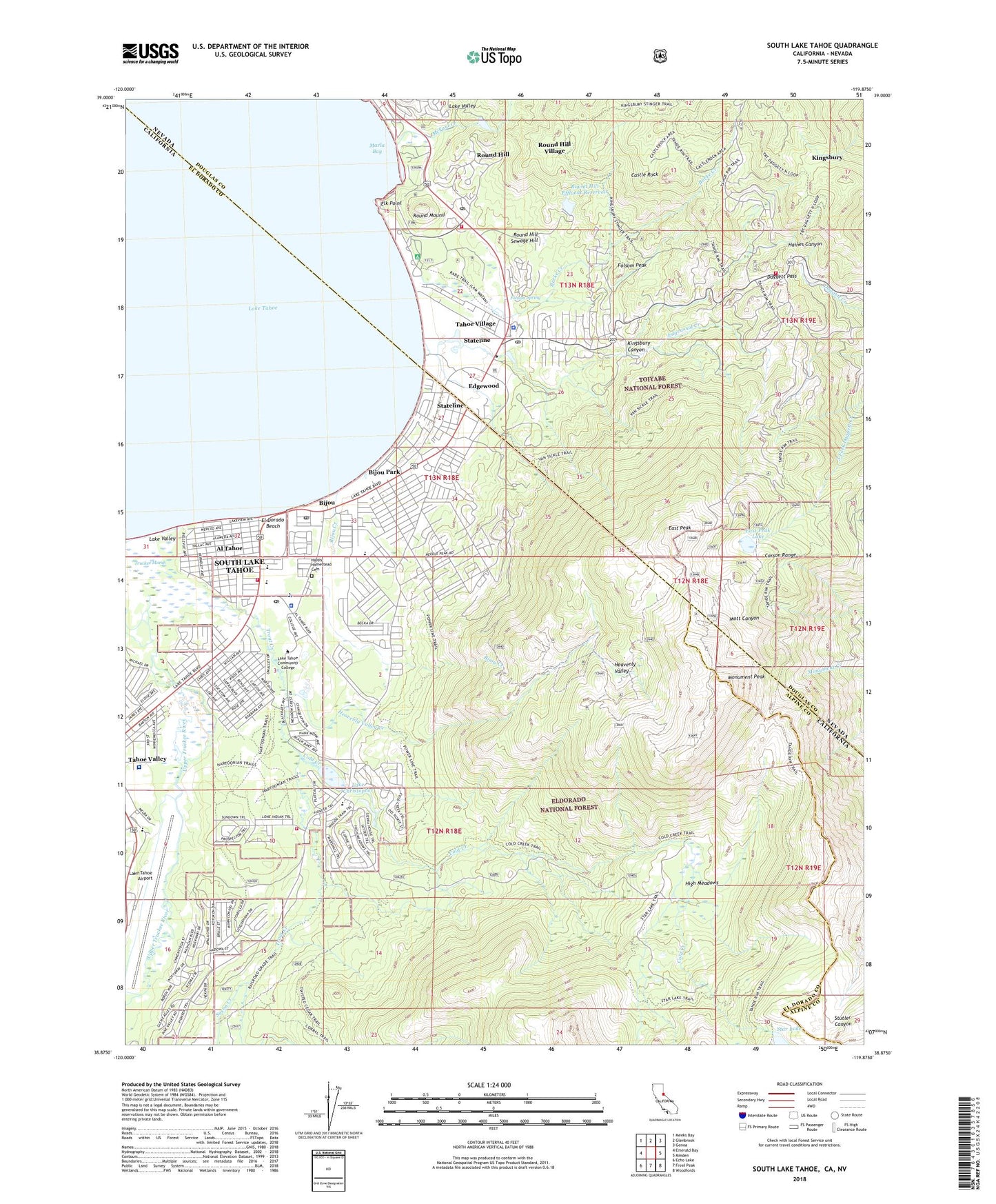 South Lake Tahoe California US Topo Map Image