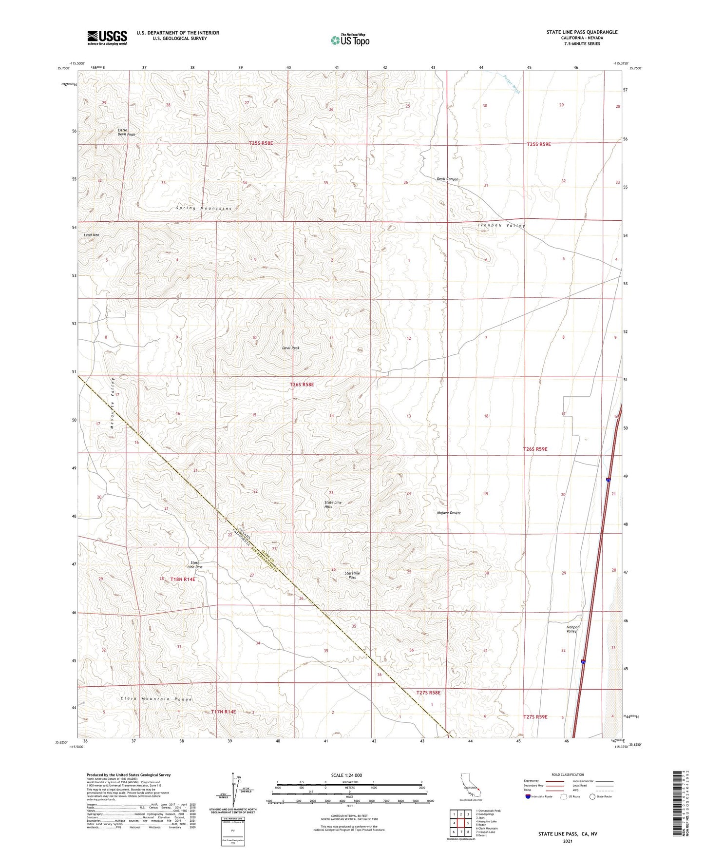 State Line Pass California US Topo Map Image