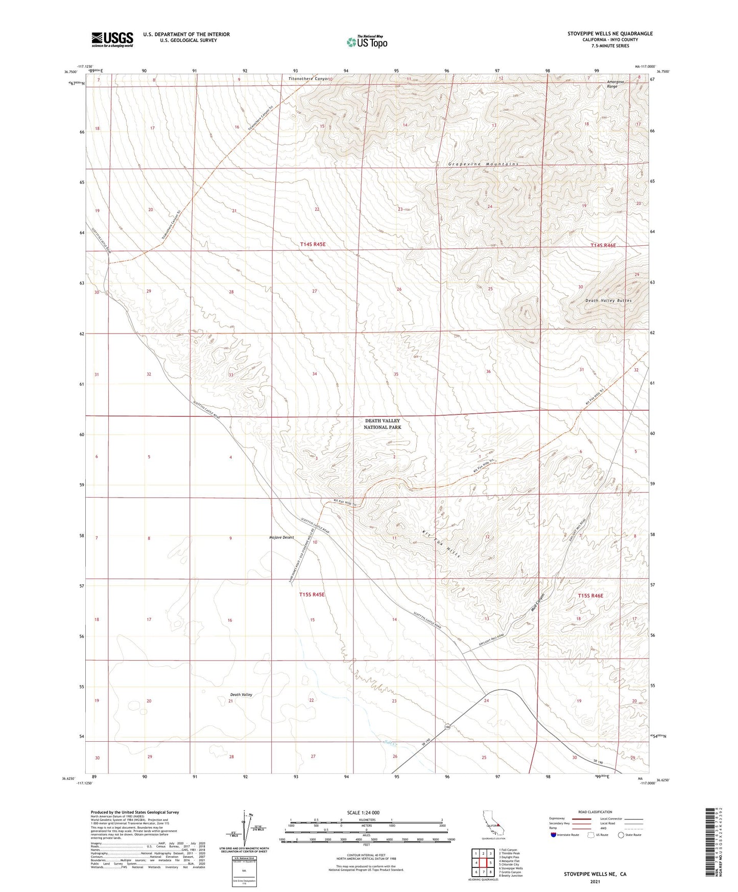Stovepipe Wells NE California US Topo Map Image